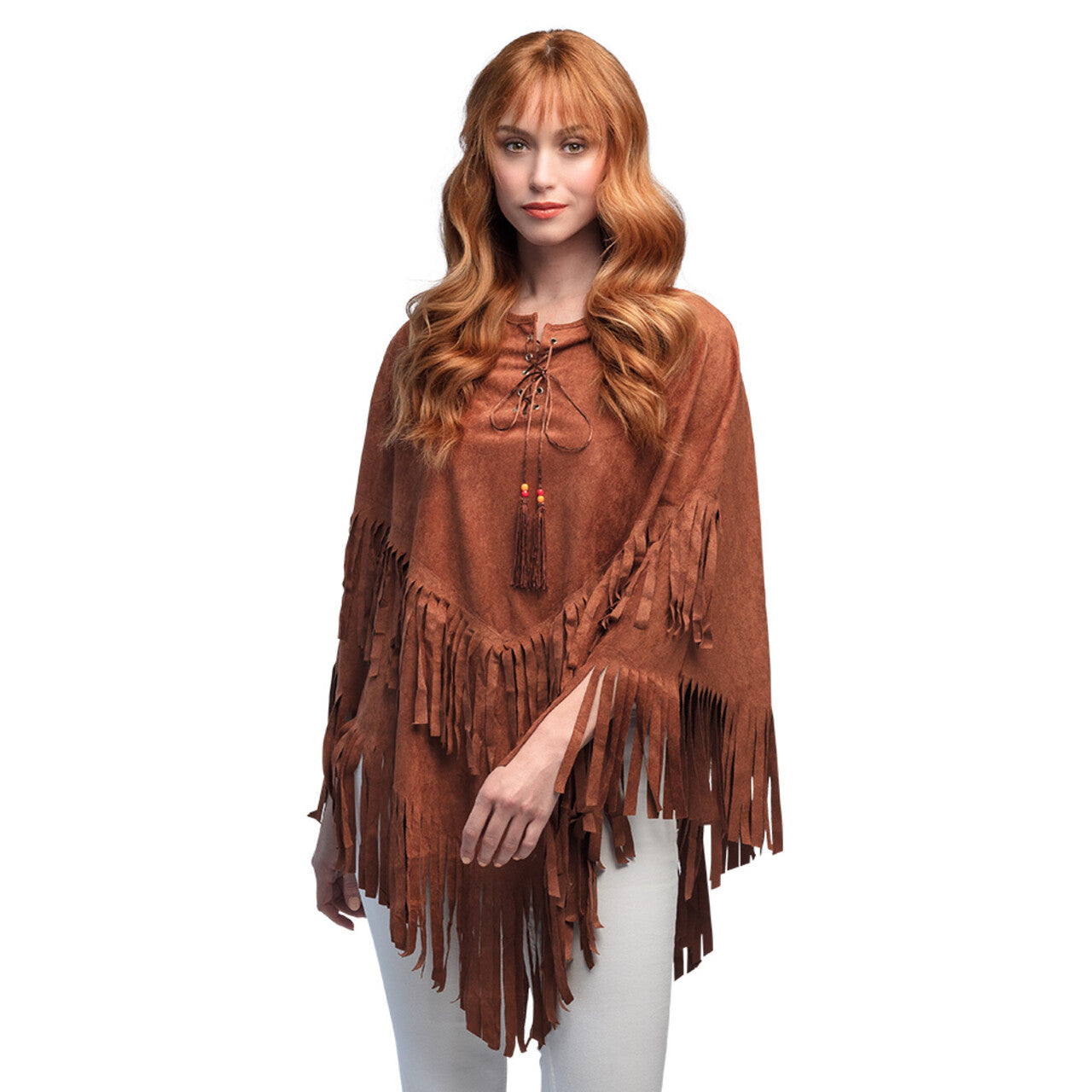 Op deze afbeelding zie je een Kostuums, van het merk Boland. Poncho Hippie Breeze Met Franjes Vrouw