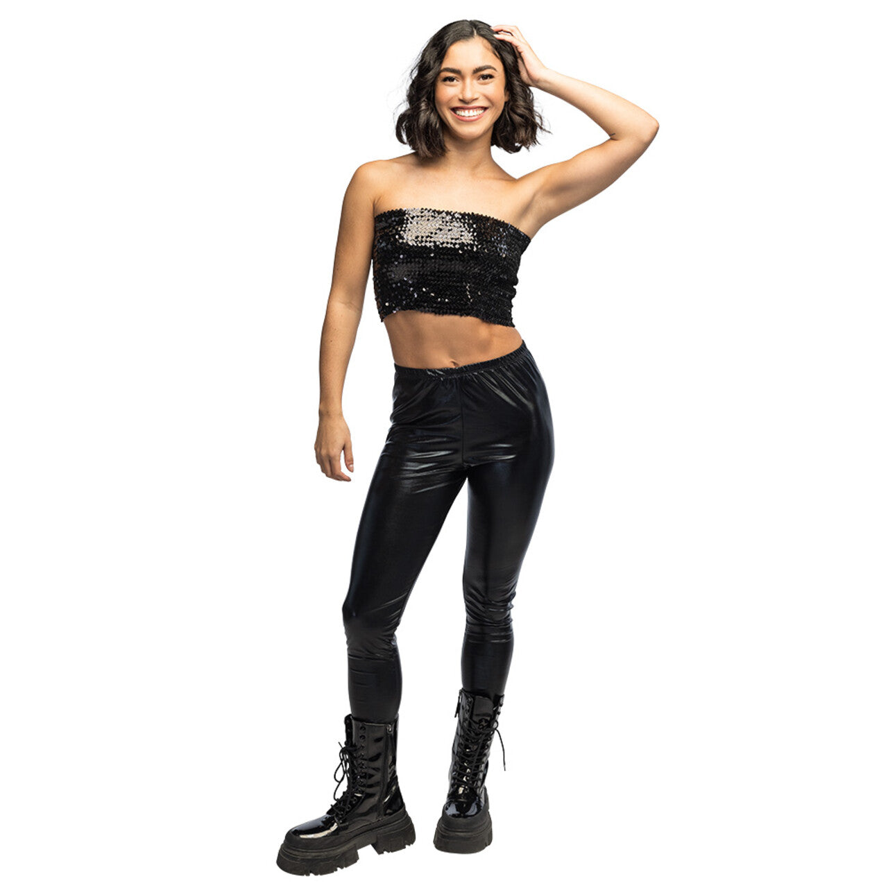 Op deze afbeelding zie je een Kostuums, van het merk Boland. Festival Top Sparkle Zwart Pailletten Vrouw