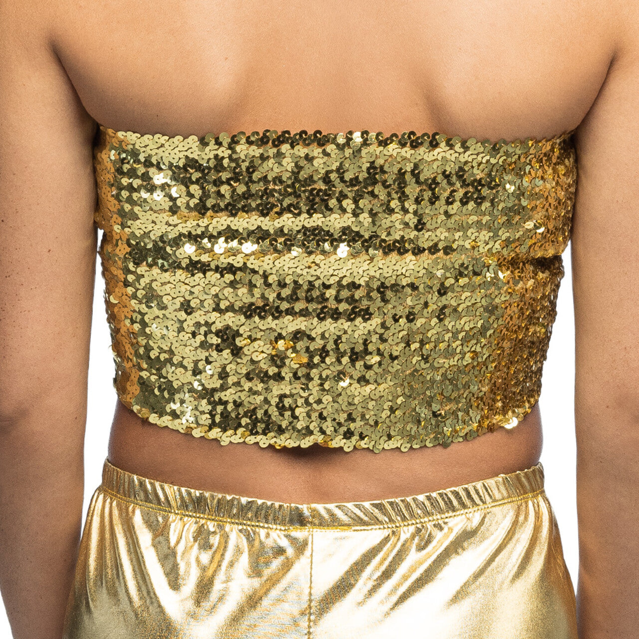 Op deze afbeelding zie je een Kostuums, van het merk Boland. Festival Top Sparkle Goud Pailletten Vrouw Kostuum