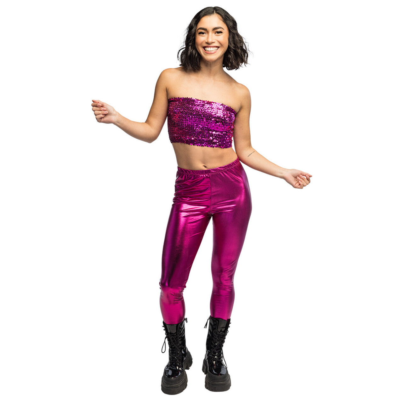 Op deze afbeelding zie je een Kostuums, van het merk Boland. Festival Top Sparkle Pailletten Roze Vrouw
