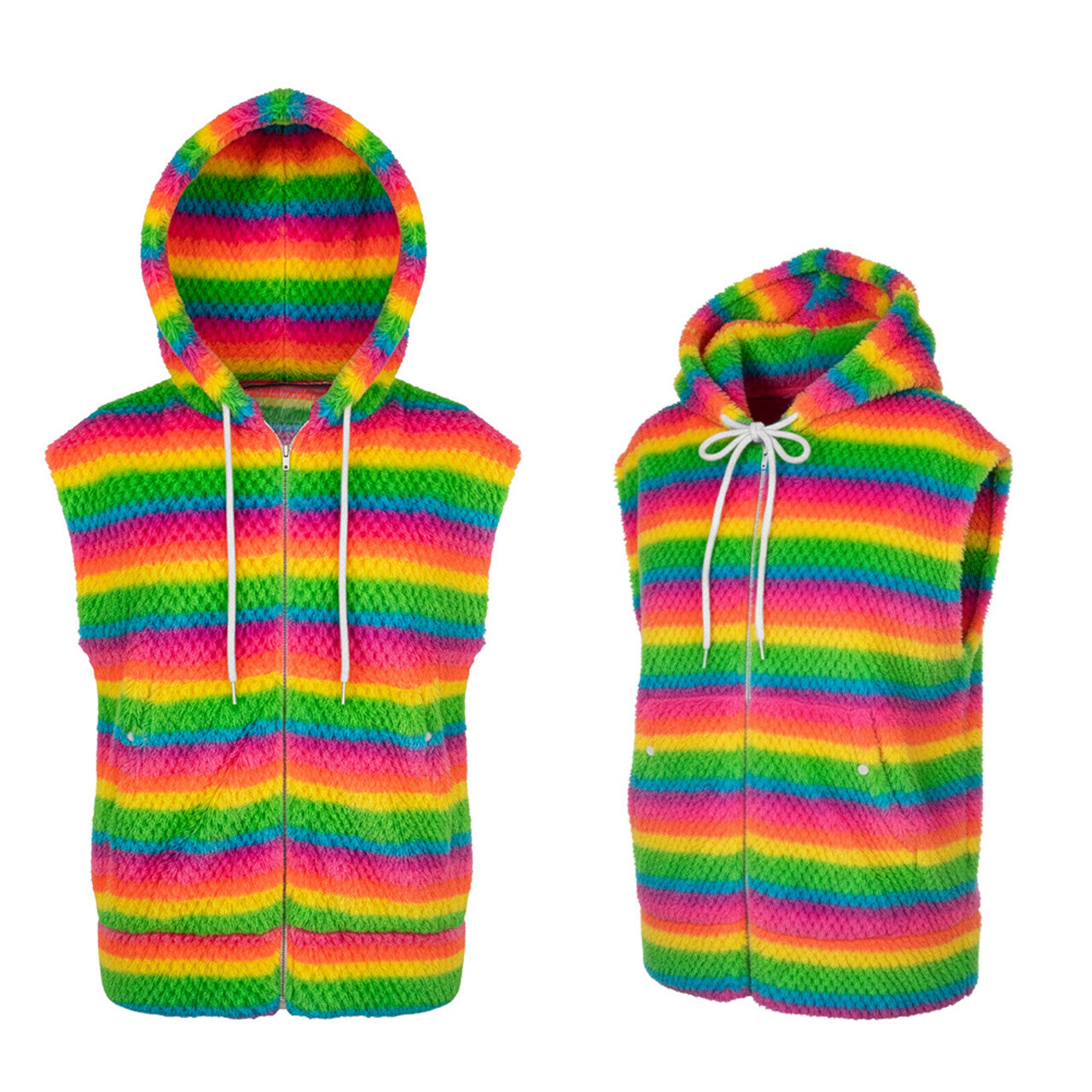 Op deze afbeelding zie je een Kostuums, van het merk Boland. Must Have Bodywarmer Fluffy Regenboog