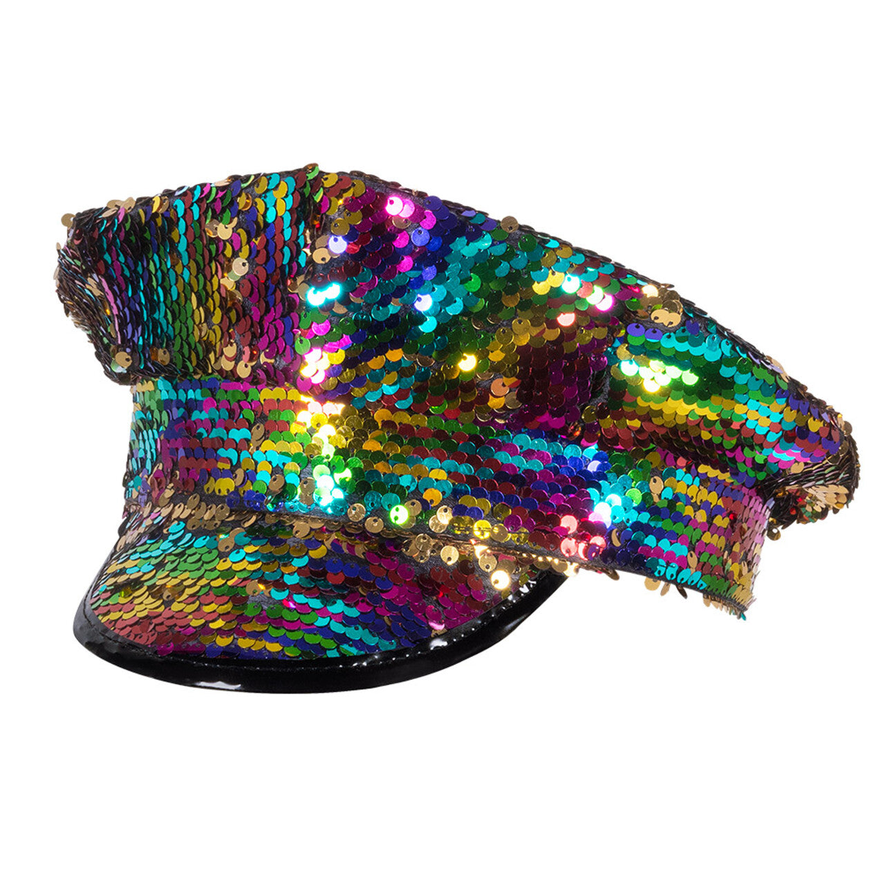 Op deze afbeelding zie je een Accessoires, van het merk Boland. Kapiteinspet Rainbow Switch (Omkeerbare Pailletten Regenboog / Goud)