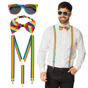 Op deze afbeelding zie je een Accessoires, van het merk Boland. Gentleman Party Set Regenboog (Partybril, Vlinderstrik En Bretels)