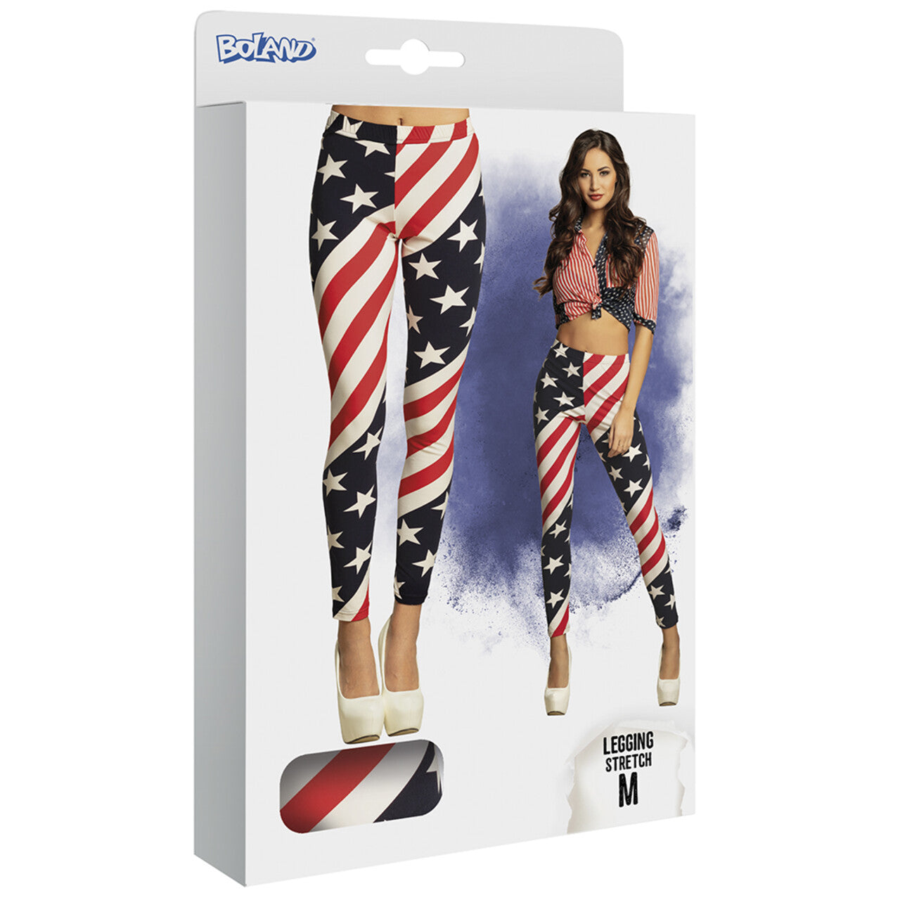 Op deze afbeelding zie je een Kostuums, van het merk Boland. Stretch Legging USA Star (M) Vrouw