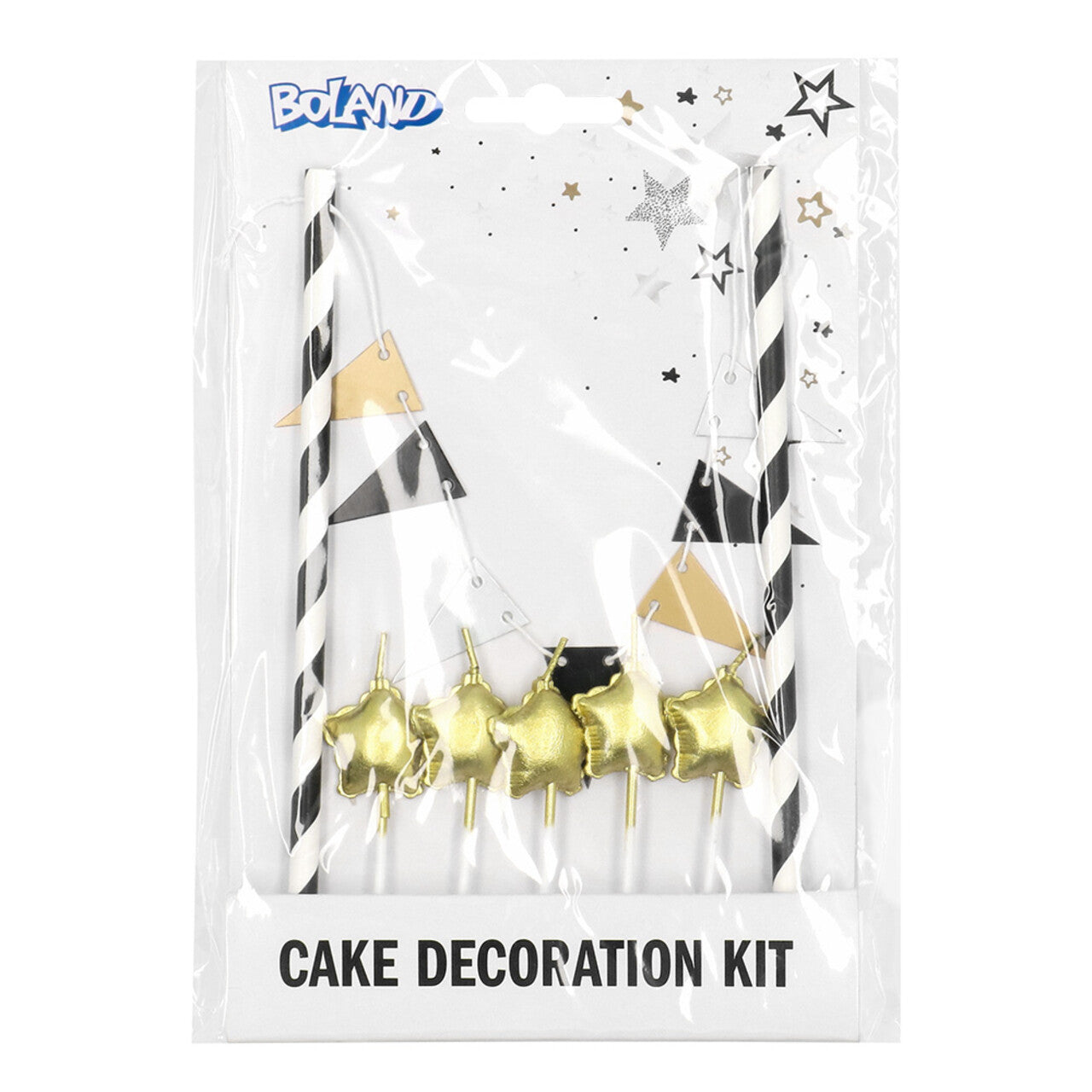 Op deze afbeelding zie je een Decoratie, van het merk Boland. Taartdecoratie Party Time Goud Wit Zwart