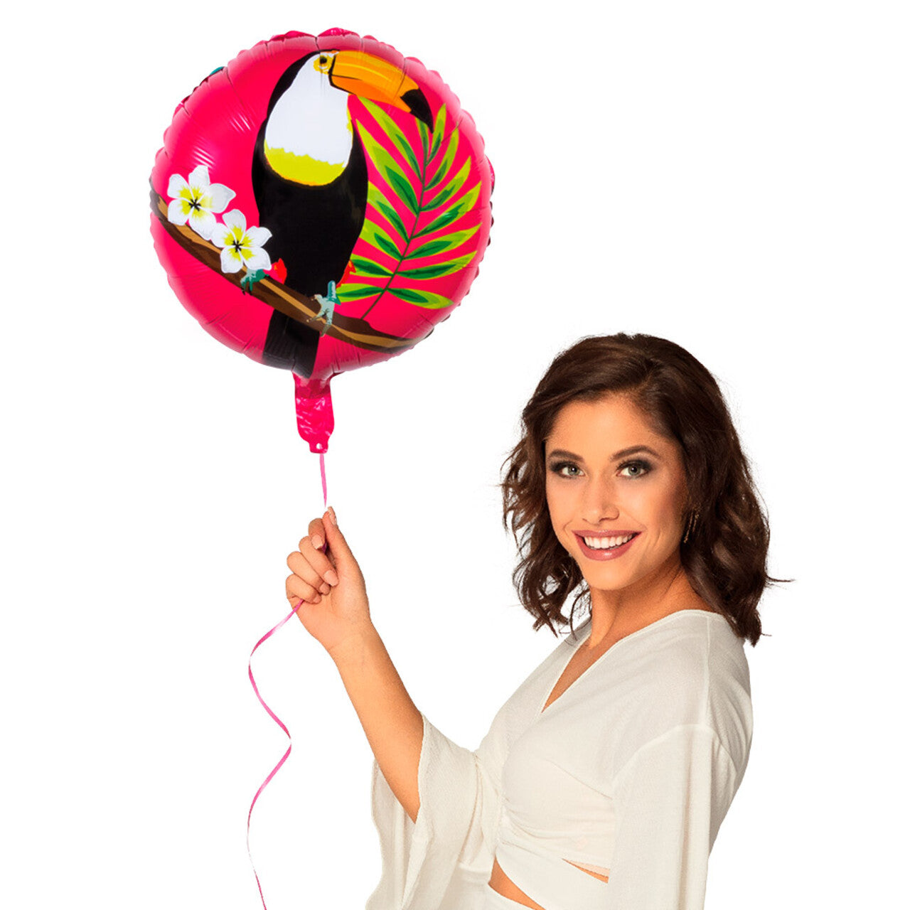 Op deze afbeelding zie je een Decoratie, van het merk Boland. Folieballon Toekan Roze / Blauw Dubbelzijdig