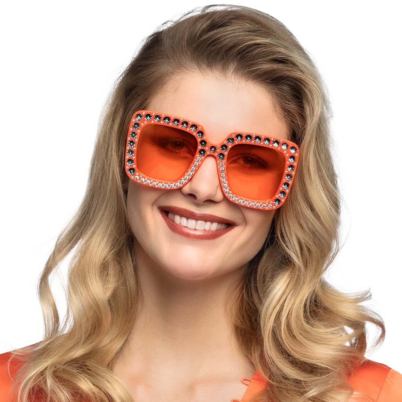 Op deze afbeelding zie je een Accessoires, van het merk Boland. Grote Partybril Bling Bling Oranje Met Strass