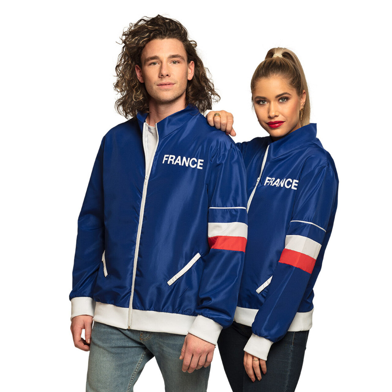 Op deze afbeelding zie je een Kostuums, van het merk Boland. Trainingsjasje Frankrijk Supporter Vrouw