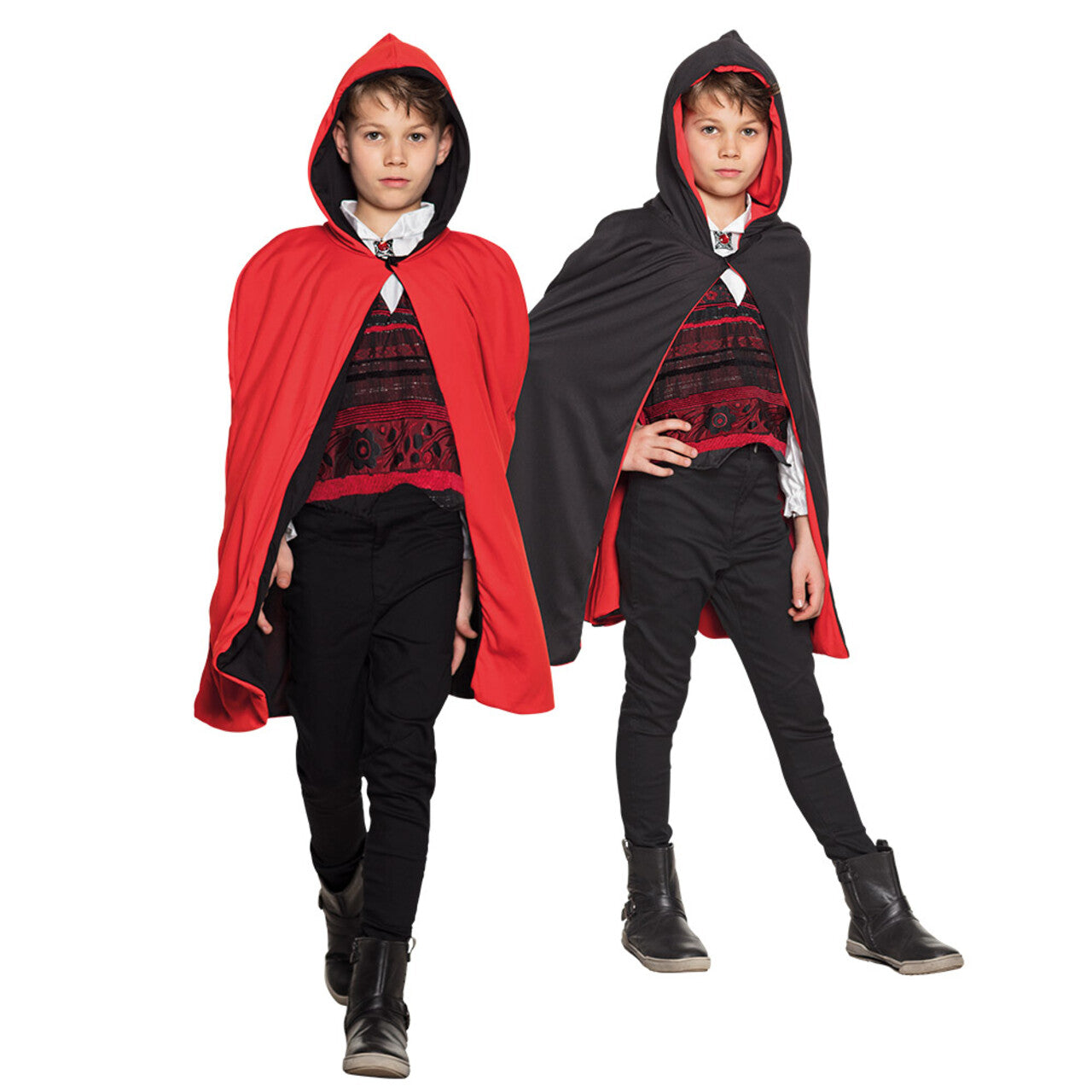 Op deze afbeelding zie je een Kostuums, van het merk Boland. Cape Twilight Zone Omkeerbaar Zwart En Rood Kind