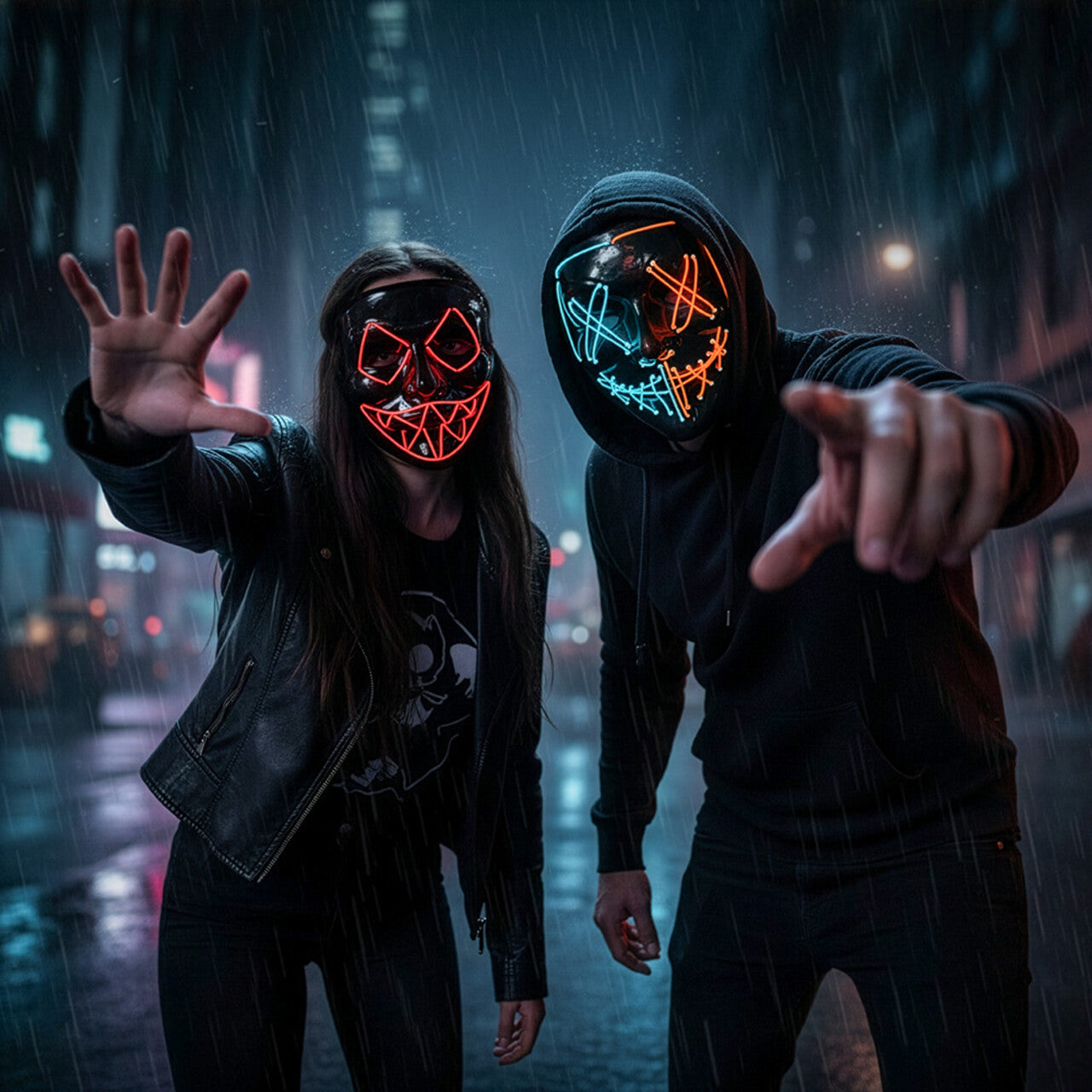 Op deze afbeelding zie je een Accessoires, van het merk Boland. Ledmasker Lightning Killer Smile Rood