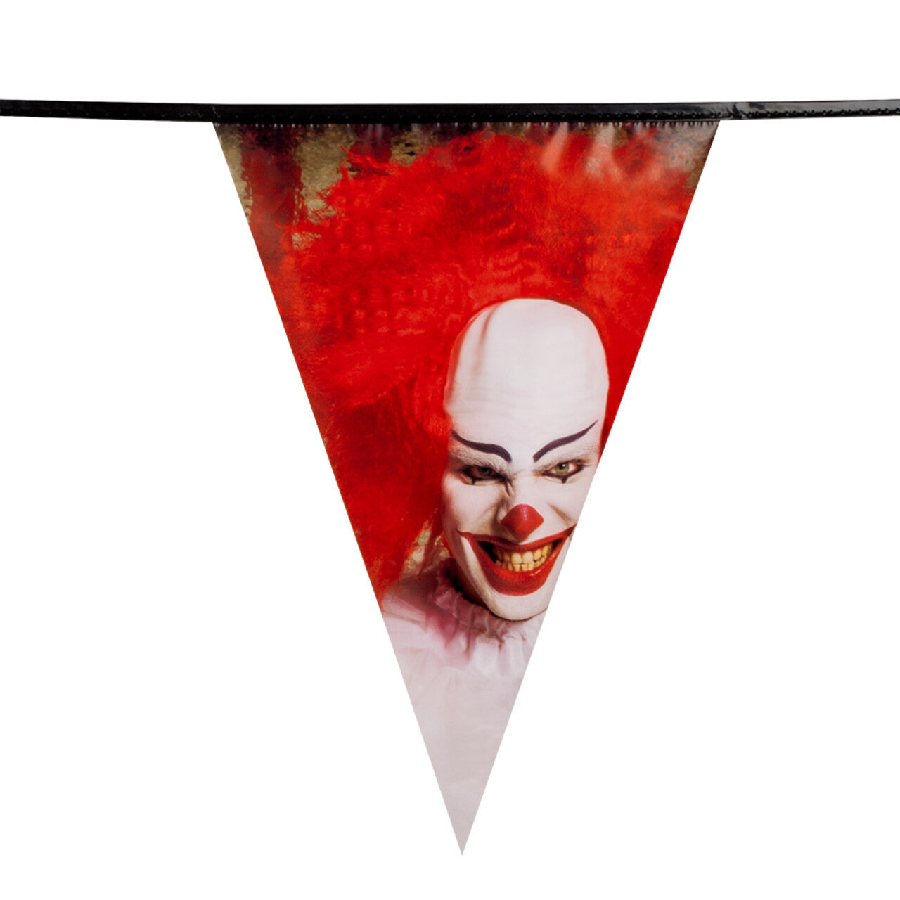 Op deze afbeelding zie je een Decoratie, van het merk Boland. Creepy Clown Pennywise Vlaggenlijn