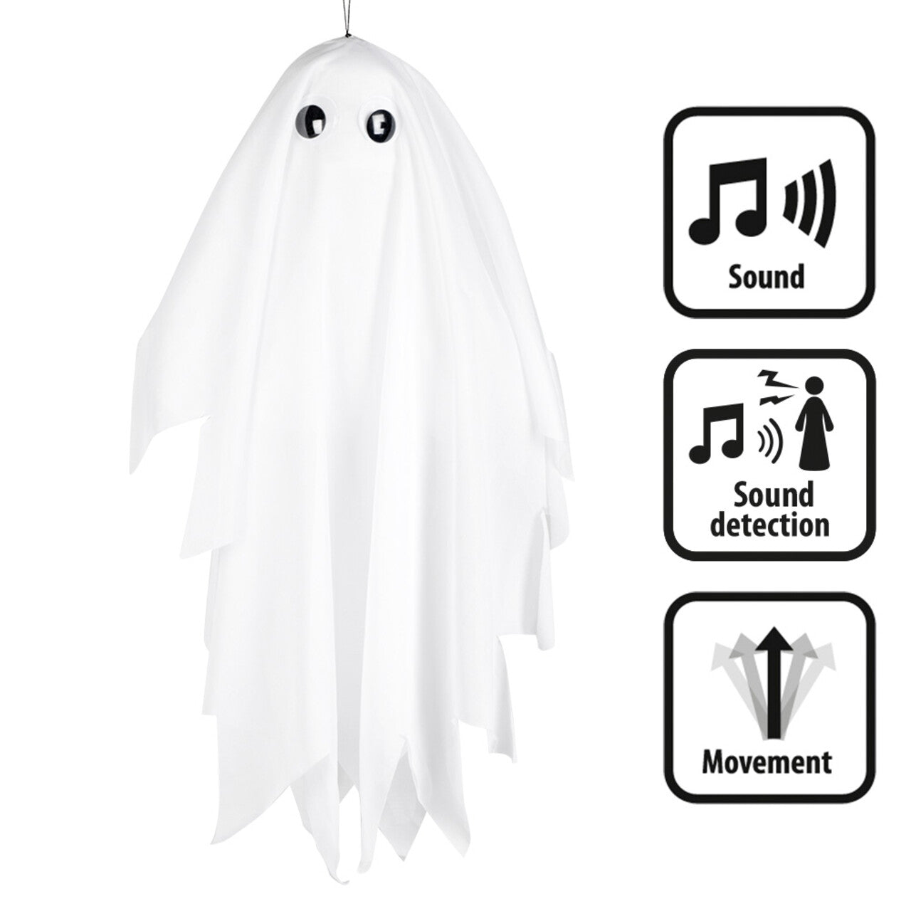 Op deze afbeelding zie je een Decoratie, van het merk Boland. Hangdecoratie Spooky Casper Met Licht En Geluid