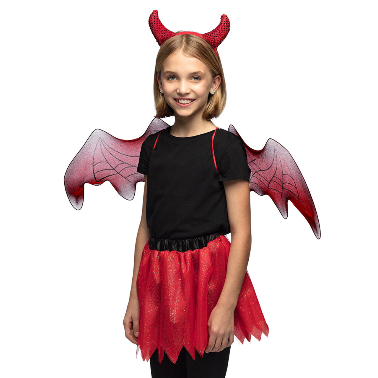 Op deze afbeelding zie je een Kostuums, van het merk Boland. Set Duivel Kind Hoorntjes Vleugels En Tutu Meisje Kostuum