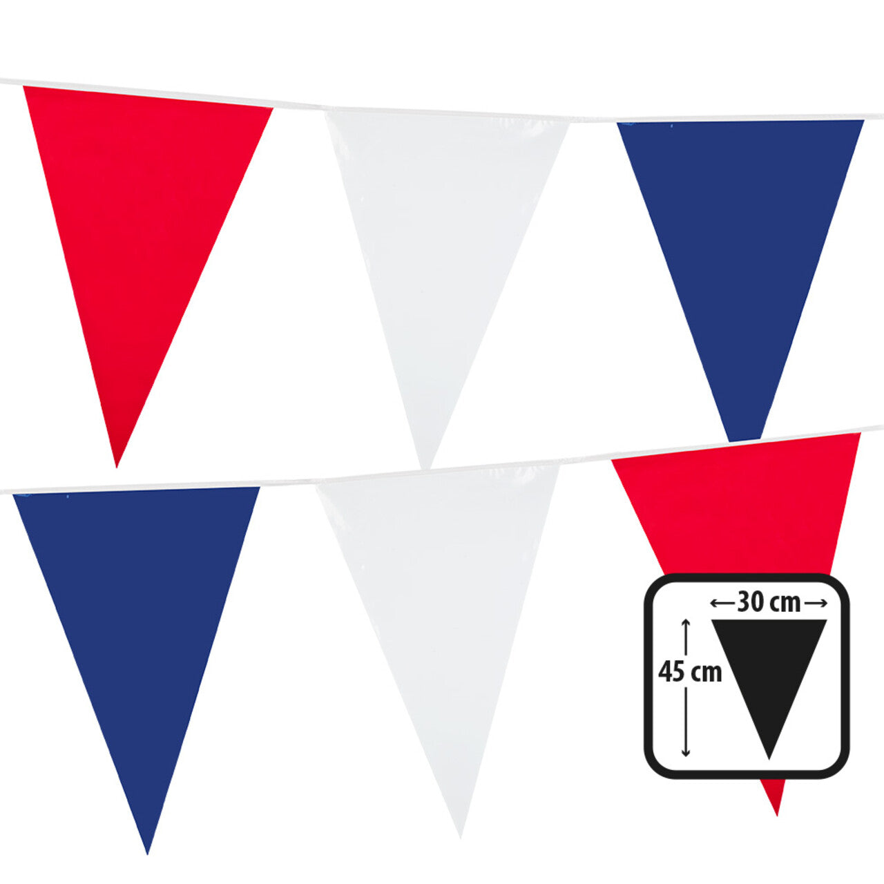 Op deze afbeelding zie je een Decoratie, van het merk Boland. Vlaggenlijn Met Grote Vlaggen Rood / Wit / Blauw