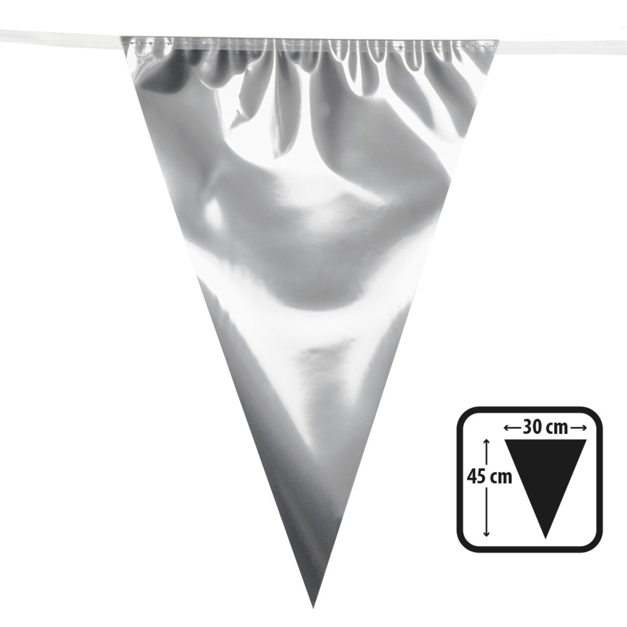 Op deze afbeelding zie je een Decoratie, van het merk Boland. Folie Vlaggenlijn Met Grote Vlaggen Metallic Zilver
