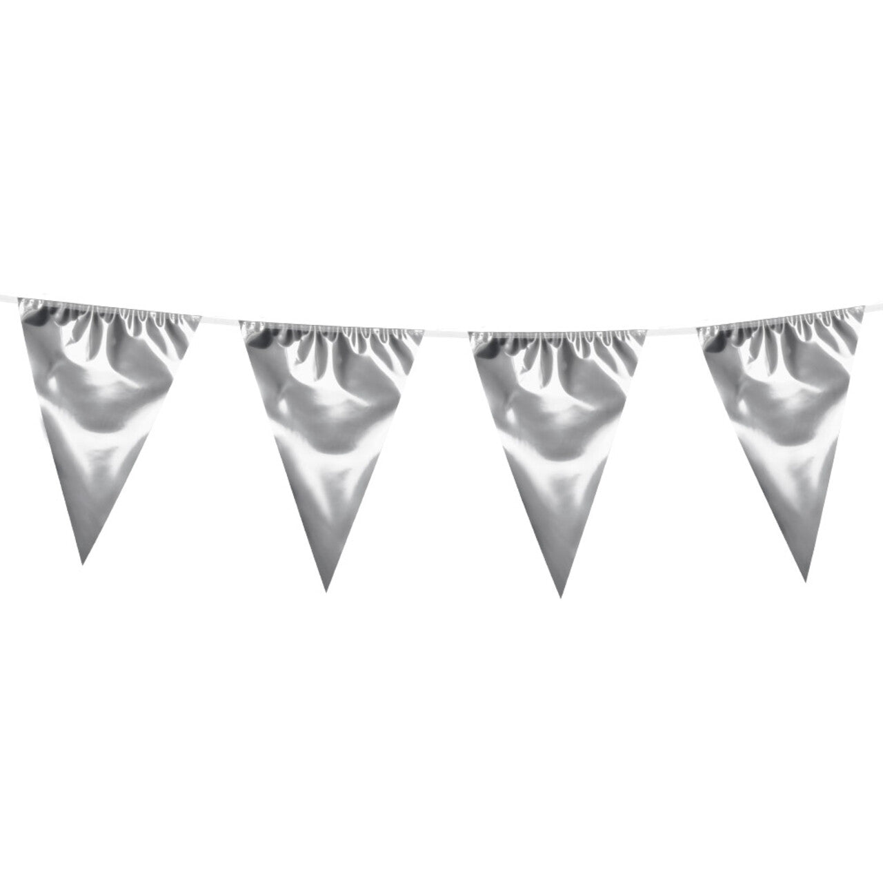 Op deze afbeelding zie je een Decoratie, van het merk Boland. Folie Vlaggenlijn Met Grote Vlaggen Metallic Zilver