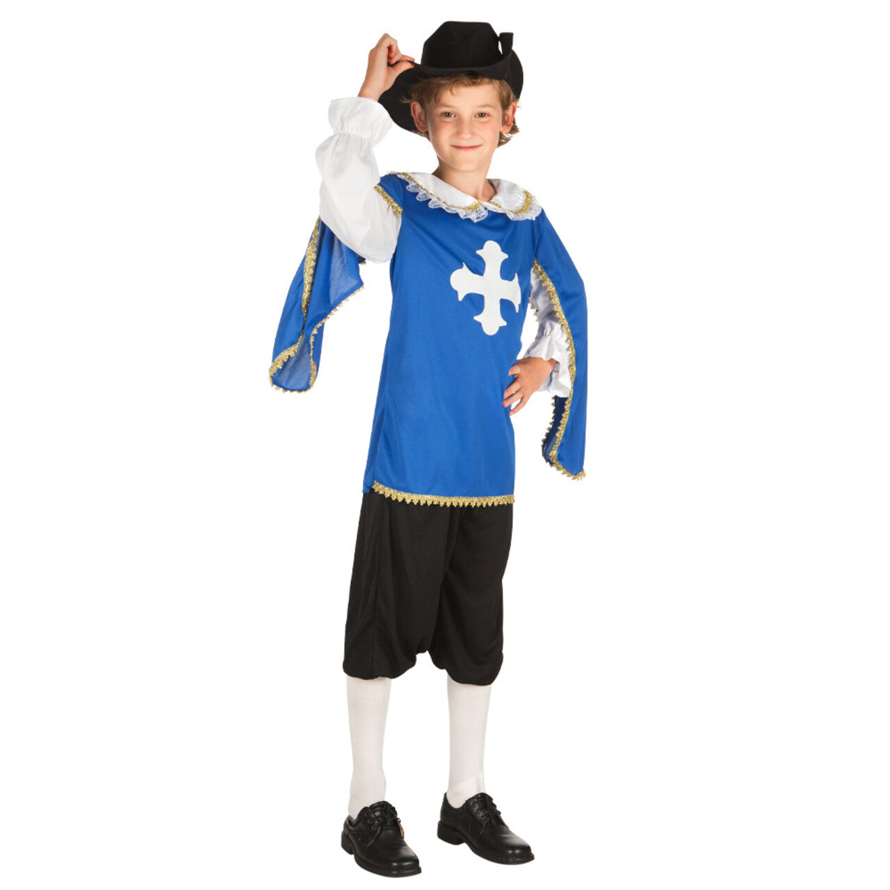 Op deze afbeelding zie je een Kostuums, van het merk Boland. Blauwe Musketier Norbert Jongen Kostuum
