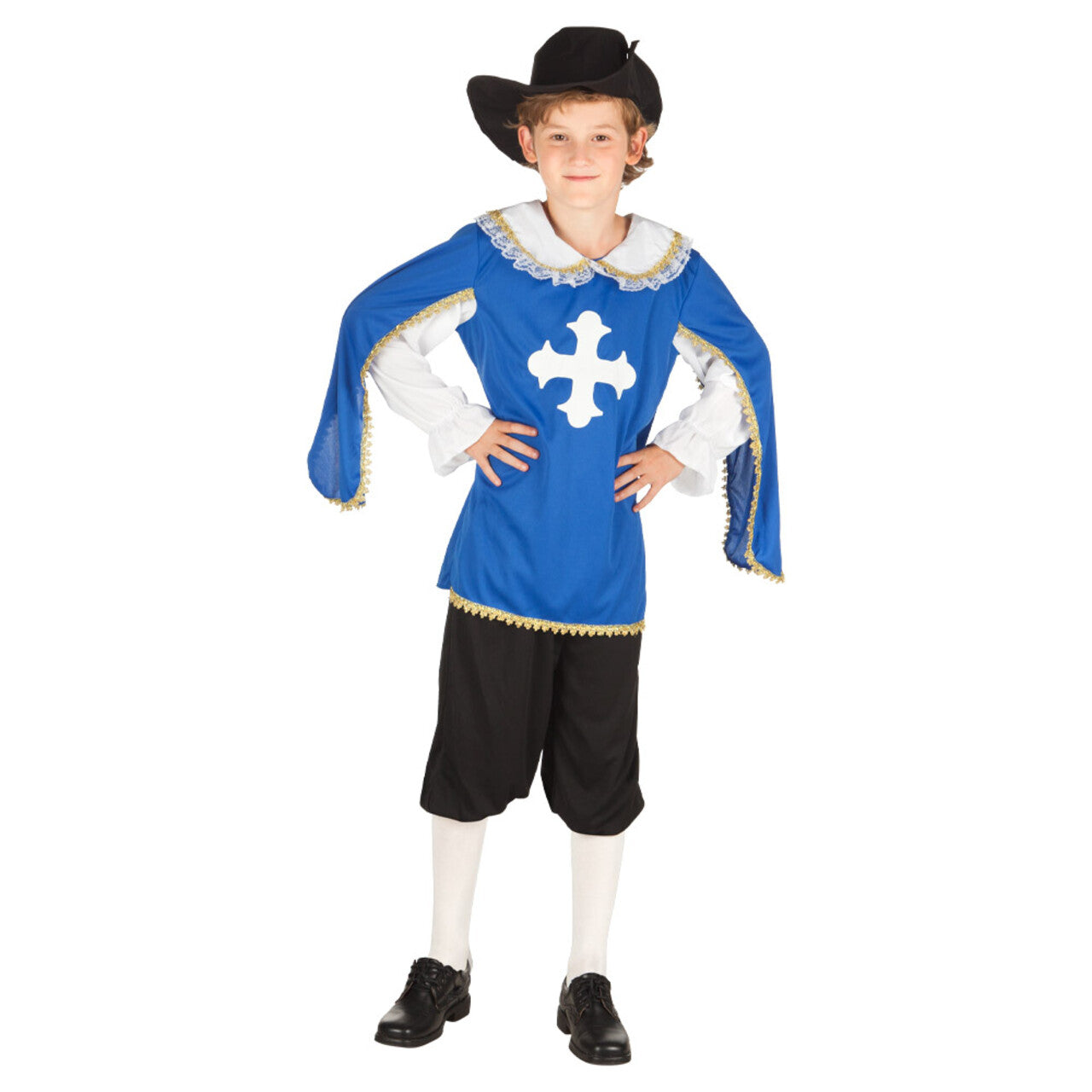 Op deze afbeelding zie je een Kostuums, van het merk Boland. Blauwe Musketier Norbert Jongen Kostuum