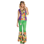 Op deze afbeelding zie je een Kostuums, van het merk Boland. Hippie Flower Power Flo Vrouw Kostuum