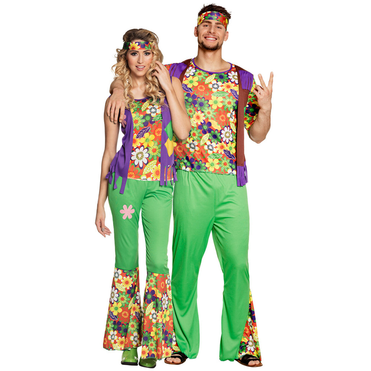 Op deze afbeelding zie je een Kostuums, van het merk Boland. Hippie Flower Power Flo Vrouw Kostuum