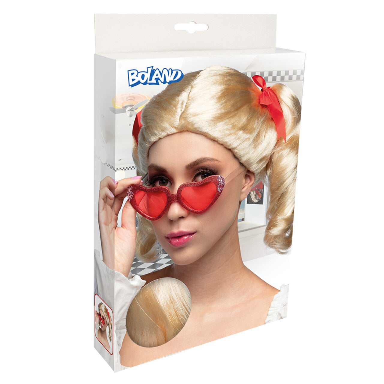 Op deze afbeelding zie je een Accessoires, van het merk Boland. Pruik Met Staartjes Lola Lollipop