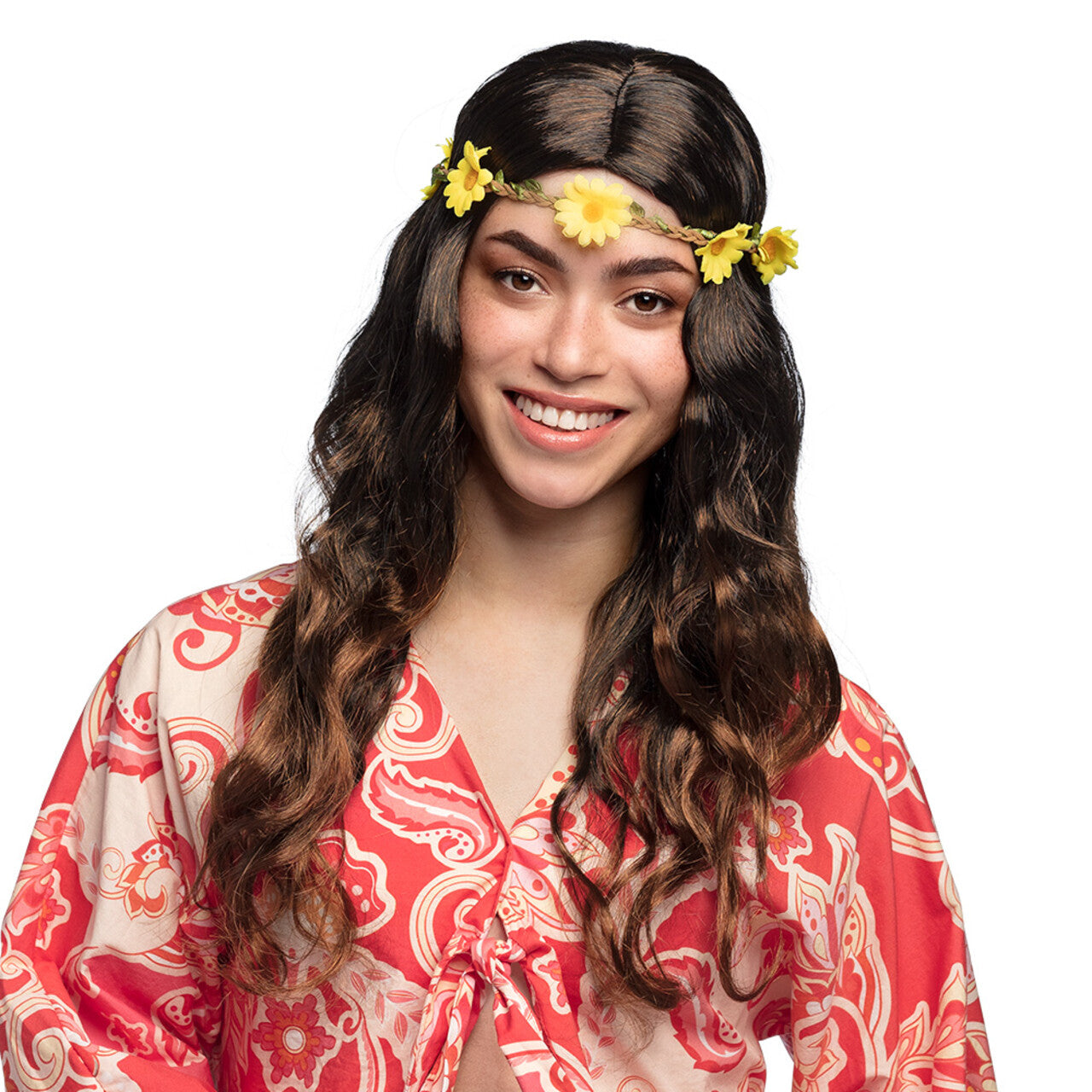 Op deze afbeelding zie je een Accessoires, van het merk Boland. Pruik Joy Zwart / Bruin Met Hoofdband