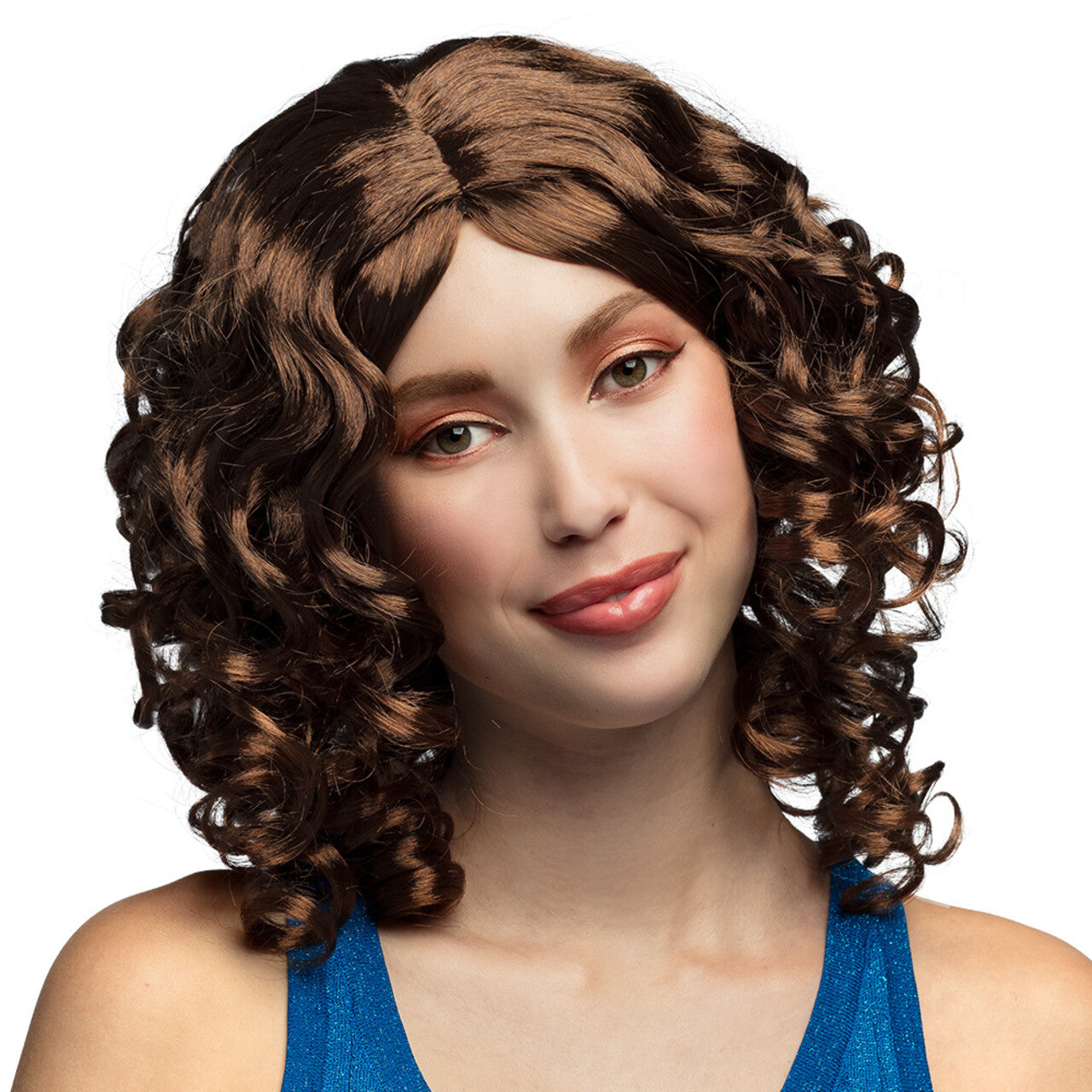 Op deze afbeelding zie je een Accessoires, van het merk Boland. Pruik Bos Vol Krullen Bruin