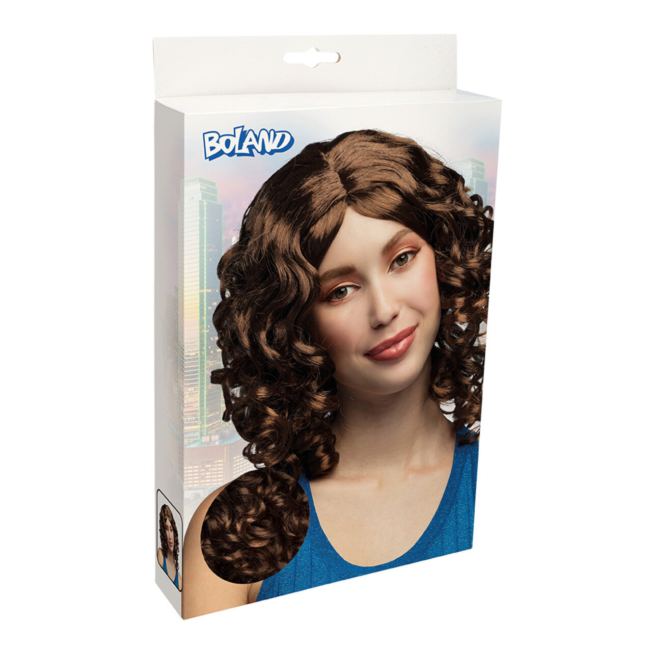 Op deze afbeelding zie je een Accessoires, van het merk Boland. Pruik Bos Vol Krullen Bruin