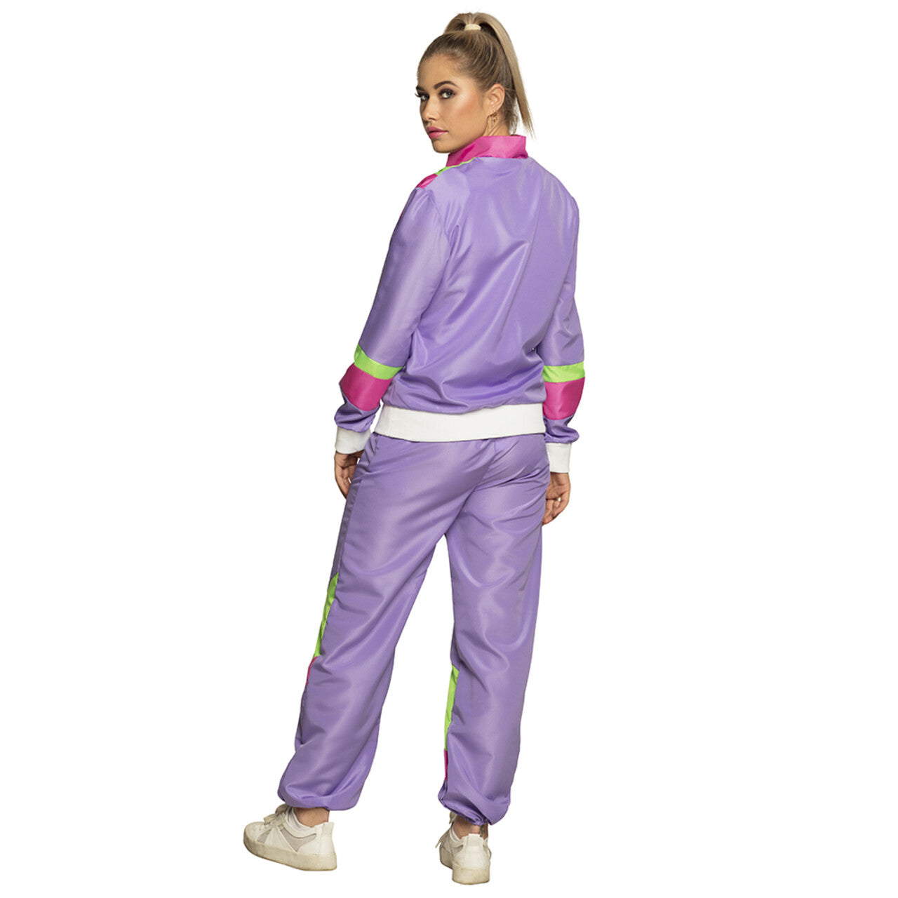 Op deze afbeelding zie je een Kostuums, van het merk Boland. Trainingspak Retro Babe Paars Vrouw Kostuum
