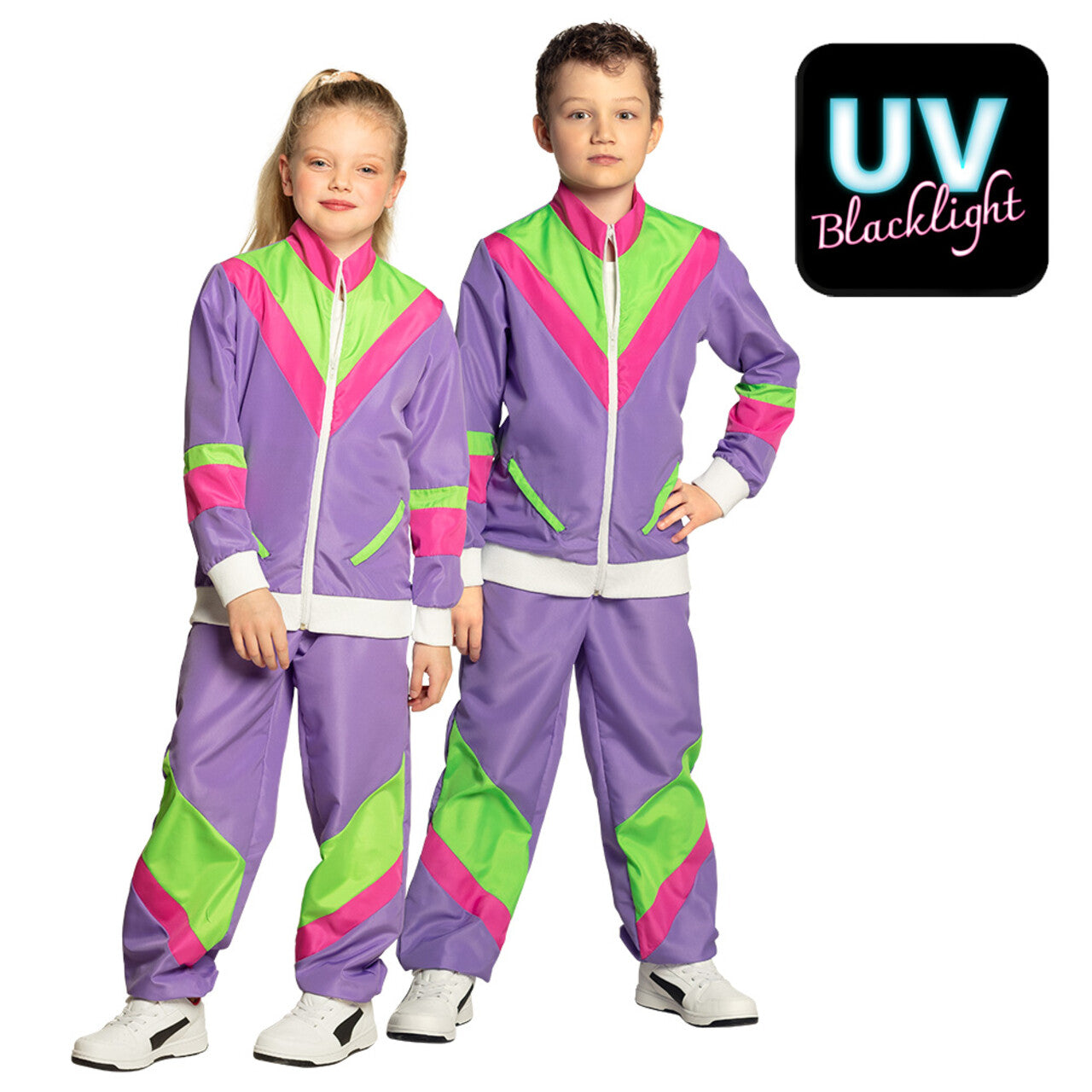 Op deze afbeelding zie je een Kostuums, van het merk Boland. Trainingspak Retro Kind Kind Kostuum