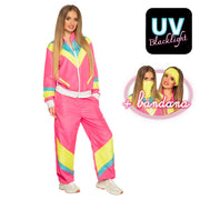 Op deze afbeelding zie je een Kostuums, van het merk Boland. Trainingspak Retro Babe Neonroze Vrouw Kostuum