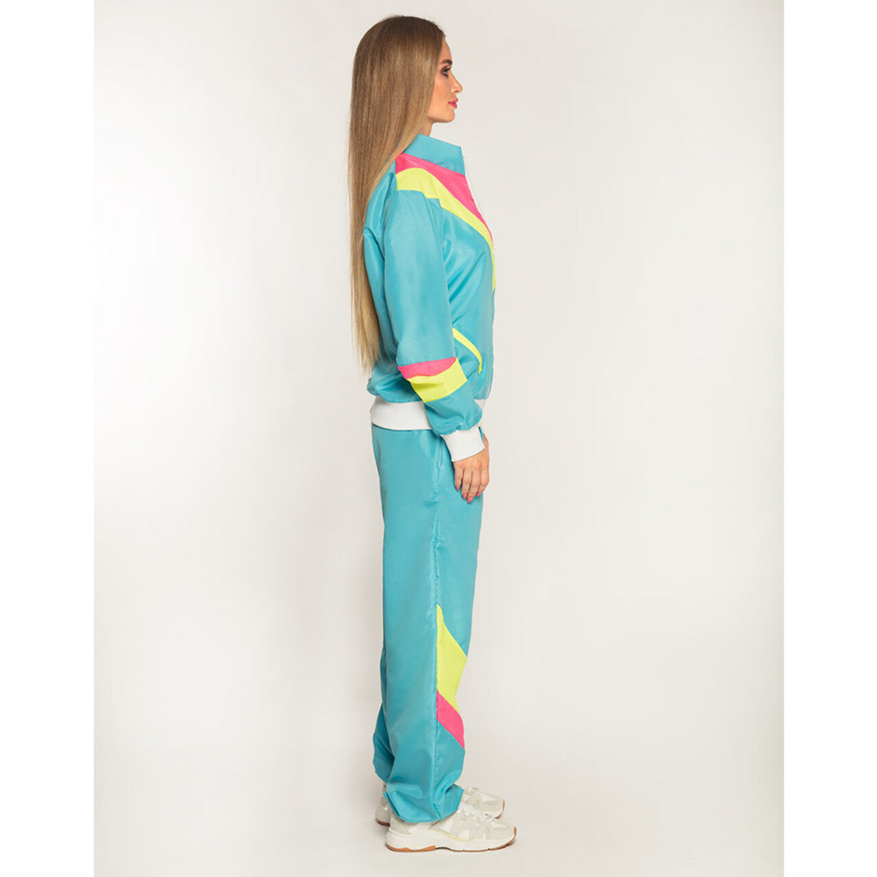 Op deze afbeelding zie je een Kostuums, van het merk Boland. Trainingspak Retro Babe Neonblauw Vrouw Kostuum