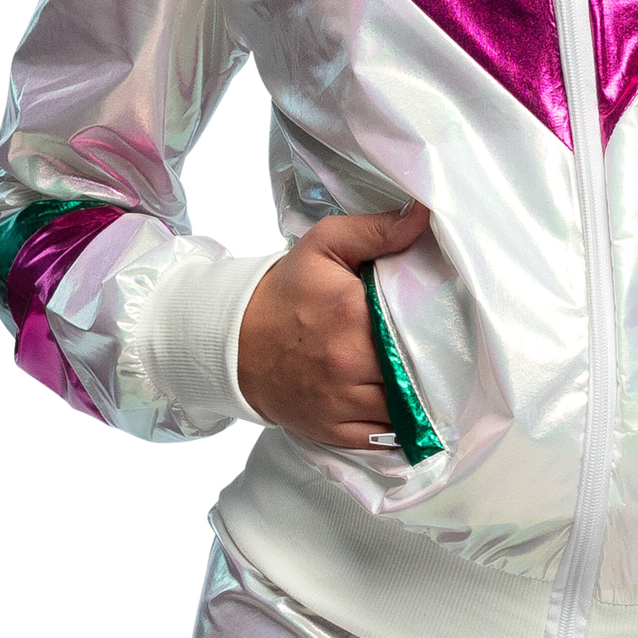 Op deze afbeelding zie je een Kostuums, van het merk Boland. Trainingspak Holographic Dude Man Kostuum