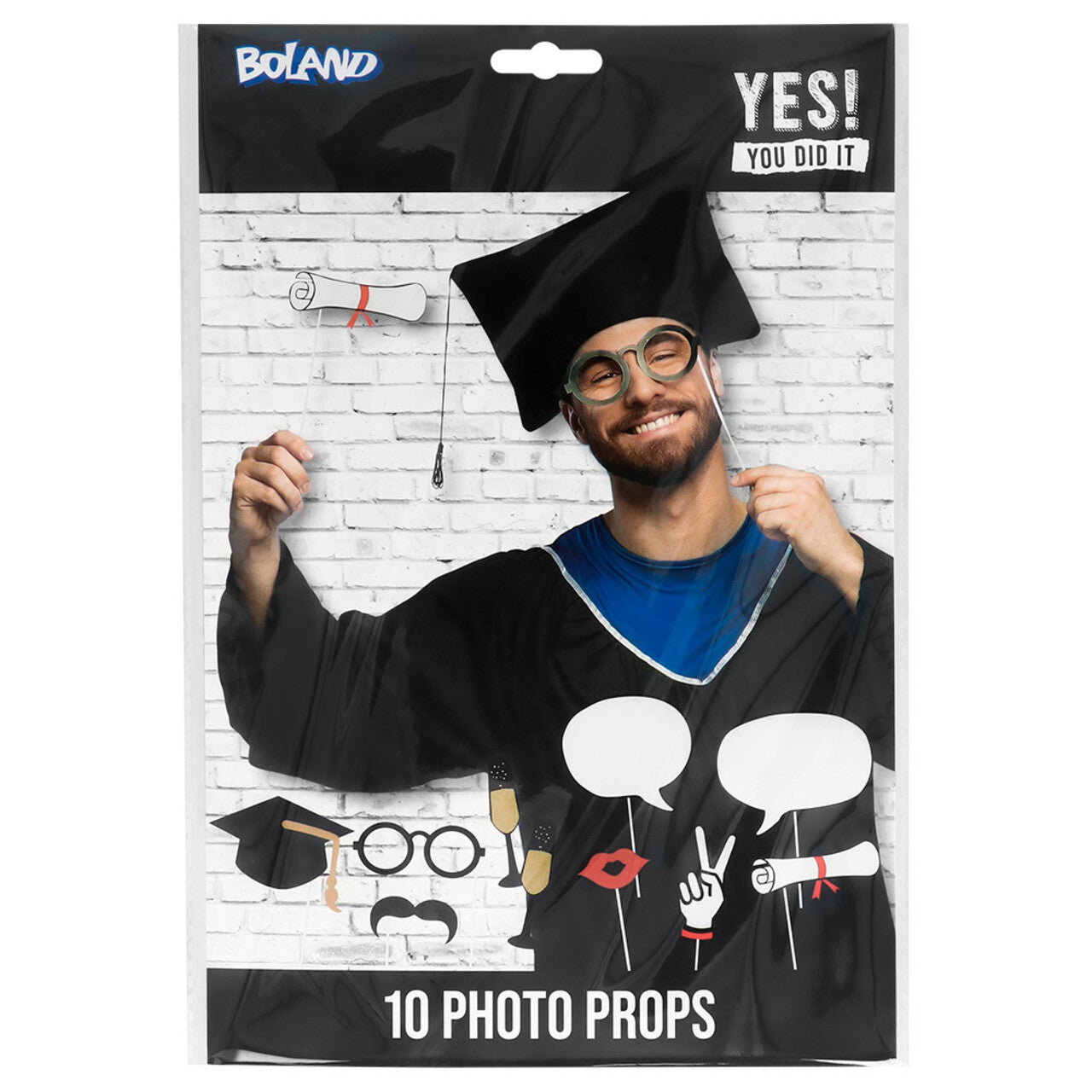 Op deze afbeelding zie je een Accessoires, van het merk Boland. Fotohokje Pimp Your Photo Props 10delig Geslaagd