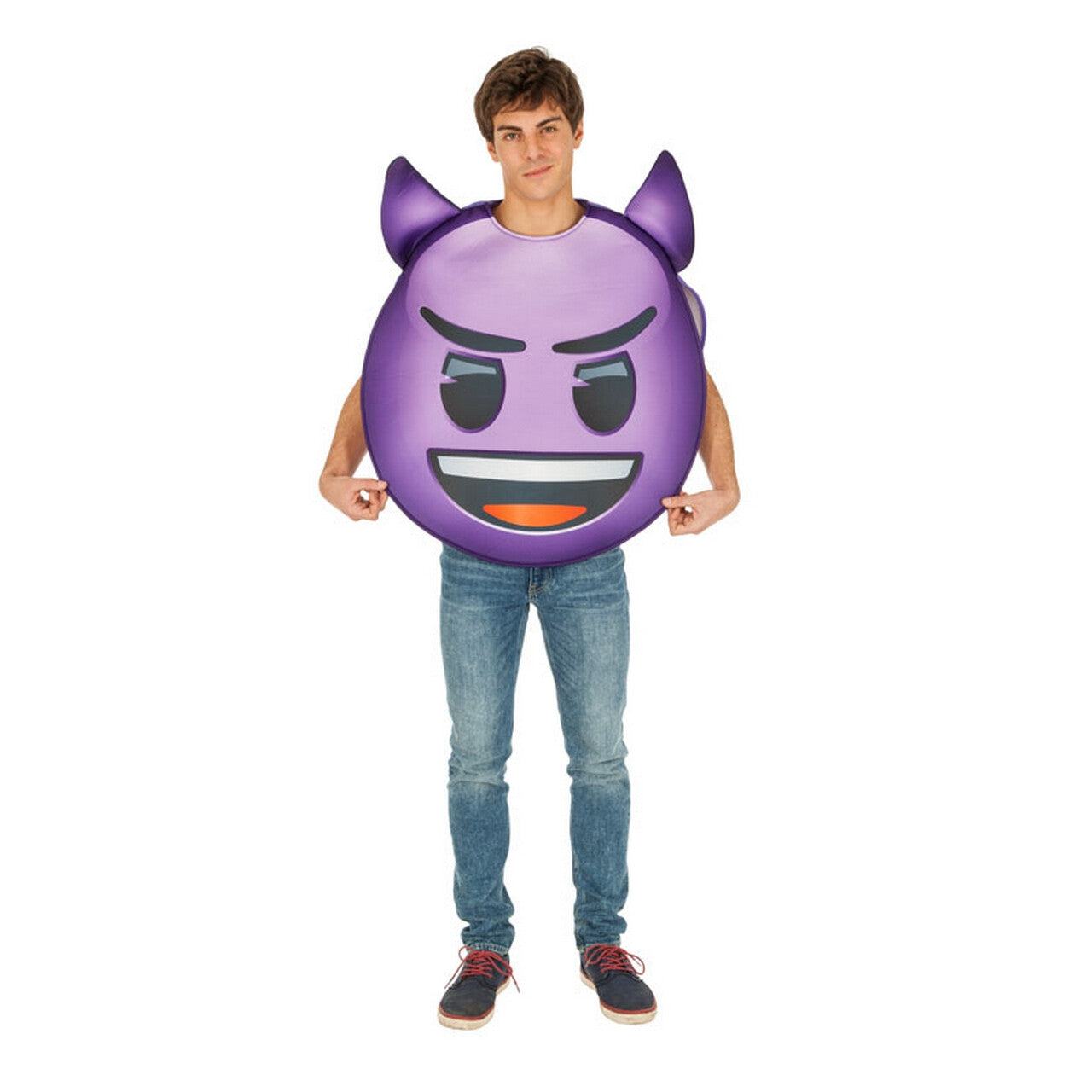 Op deze afbeelding zie je een Kostuums, van het merk Chaks. Paarse Duivel Emoji Kostuum