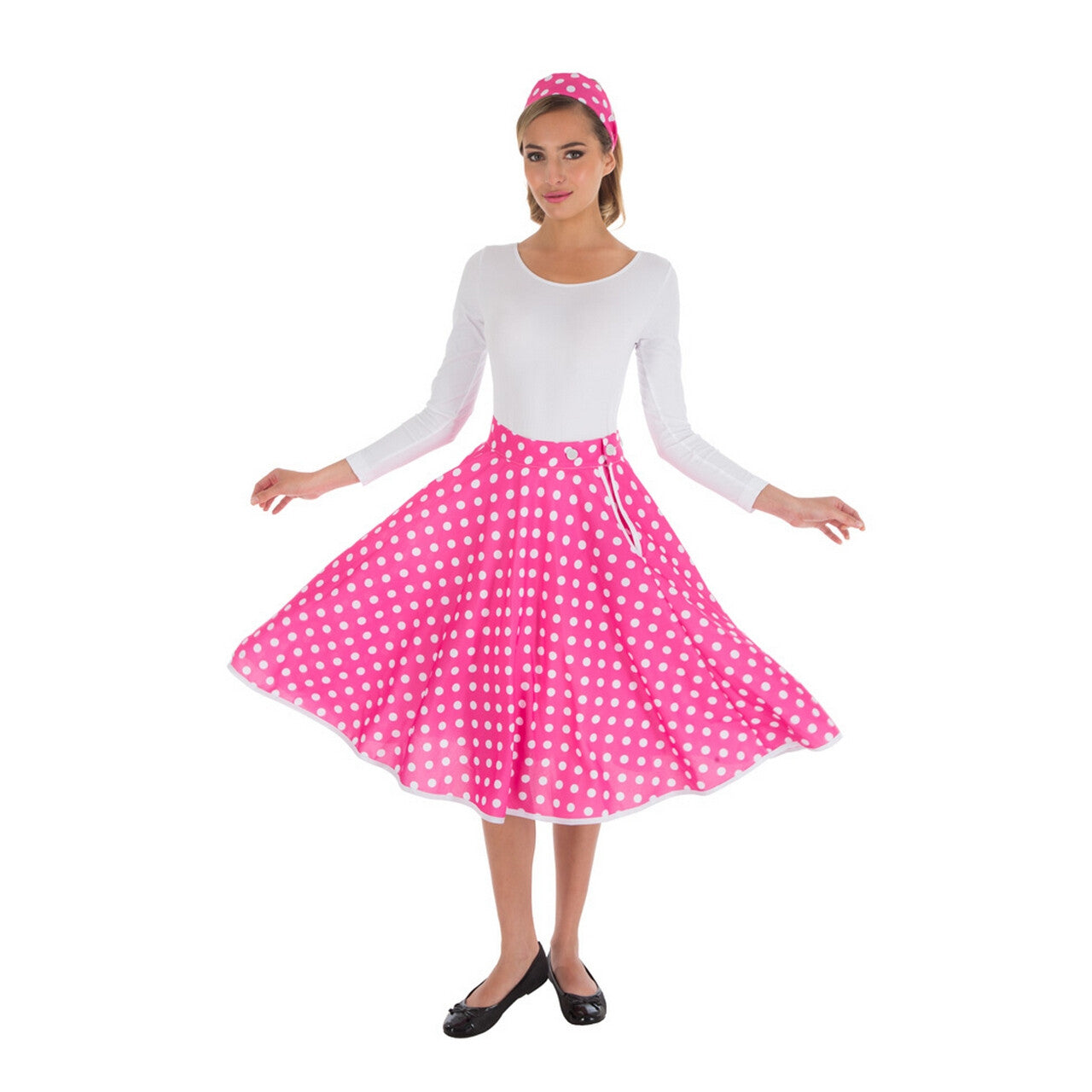 Op deze afbeelding zie je een Kostuums, van het merk Chaks. Rock N Roll Dolly Dot Rok En Hoofdband Roze Vrouw