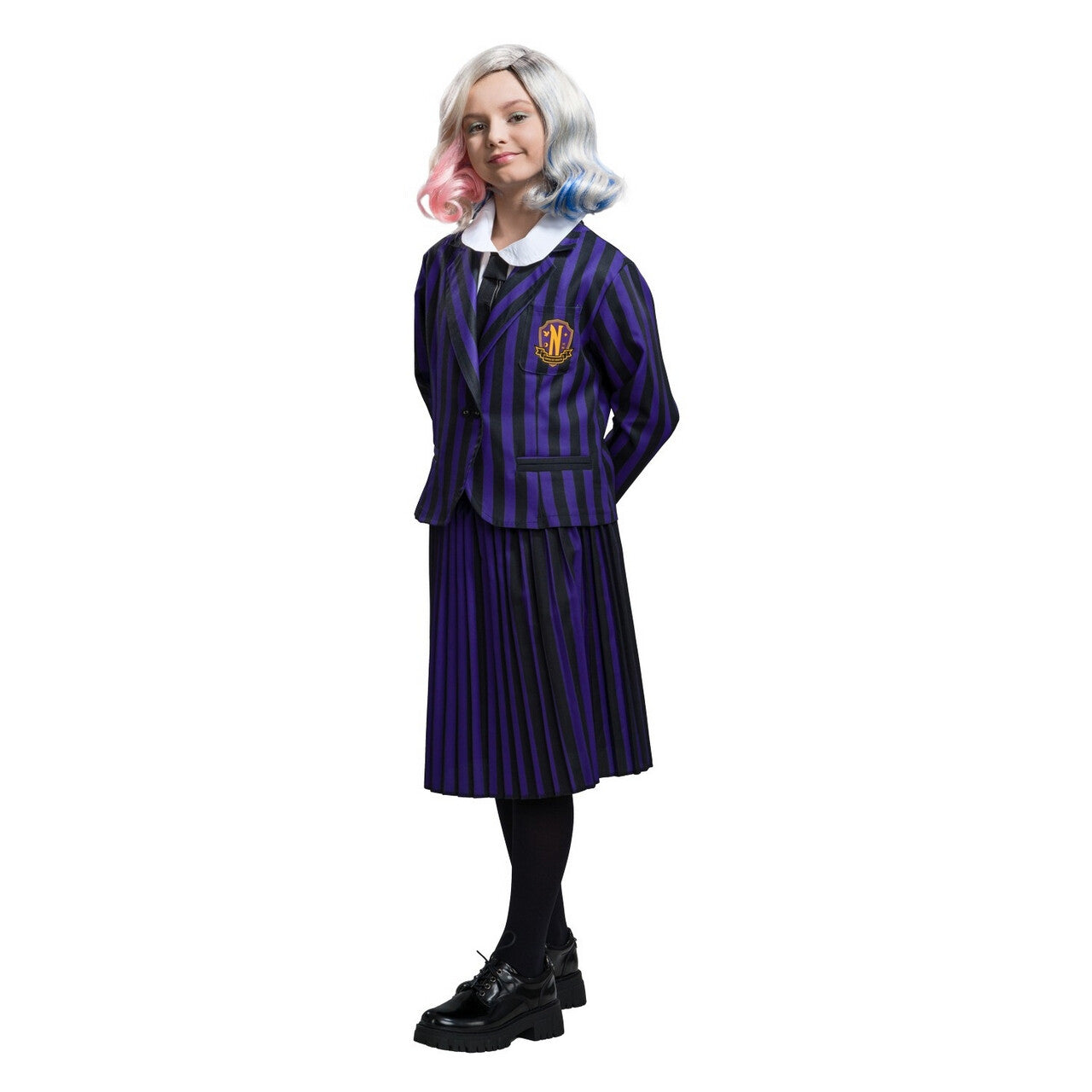 Op deze afbeelding zie je een Kostuums, van het merk Chaks. Wednesday™ School Uniform Zwart Paars Meisje Kostuum