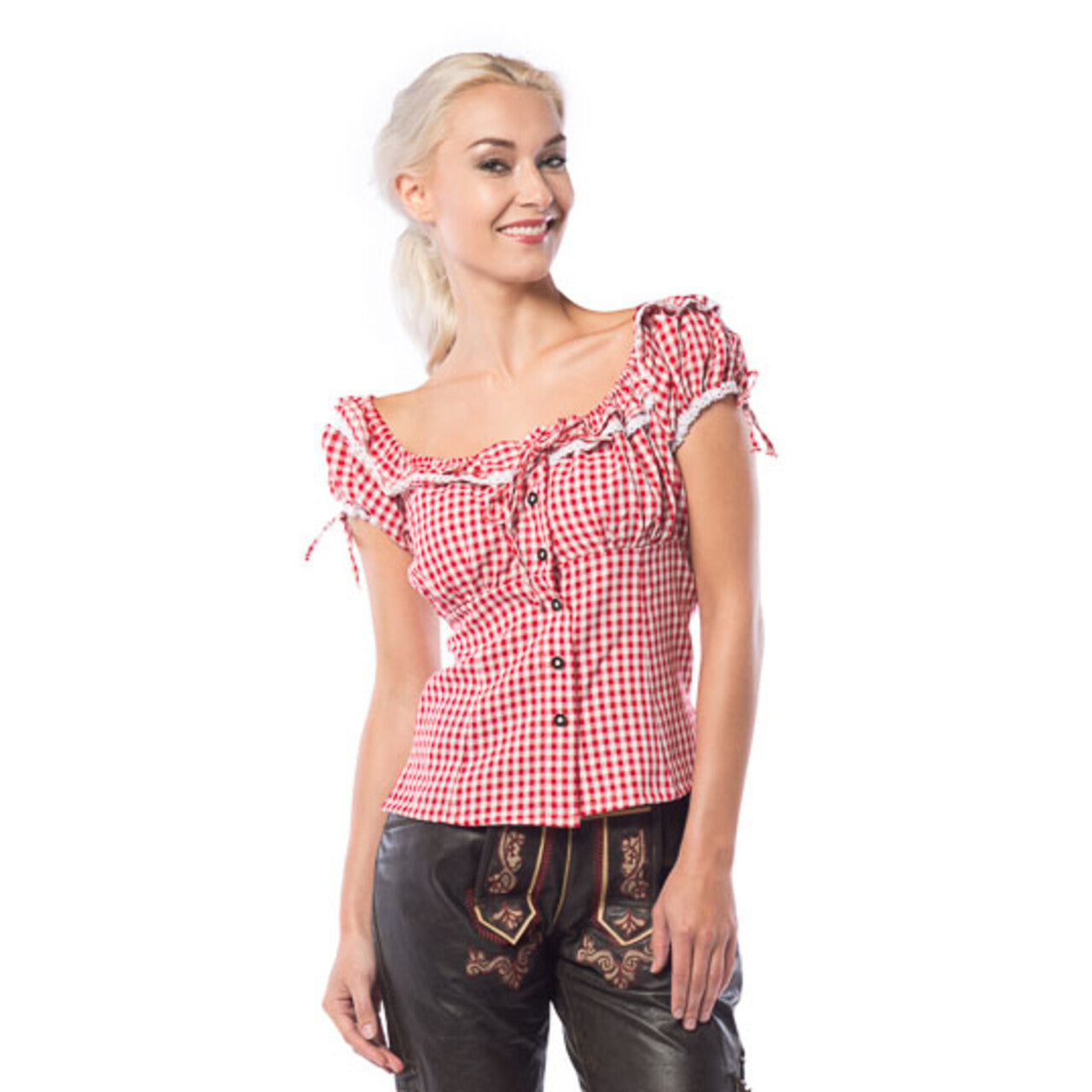 Op deze afbeelding zie je een Kostuums, van het merk Party Chimp. Liesl Oktoberfest Blouse Rood / Wit Vrouw