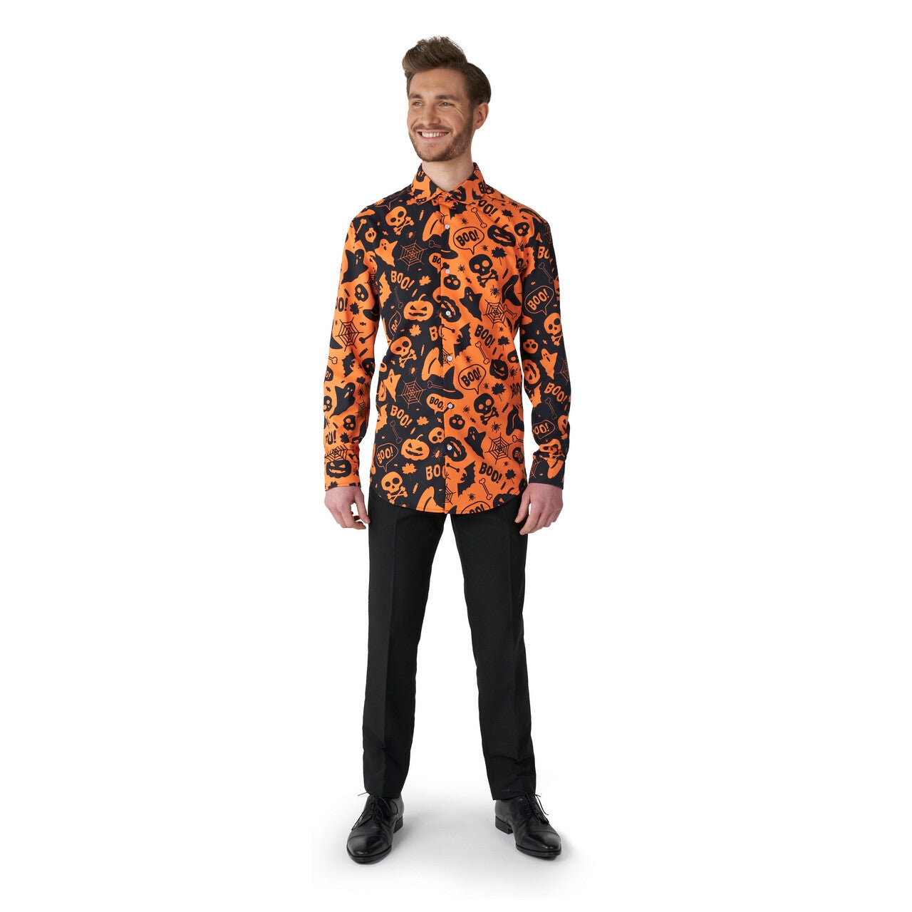 Op deze afbeelding zie je een Kostuums, van het merk Opposuits. Halloween Icons Oranje Zwart Overhemd Man