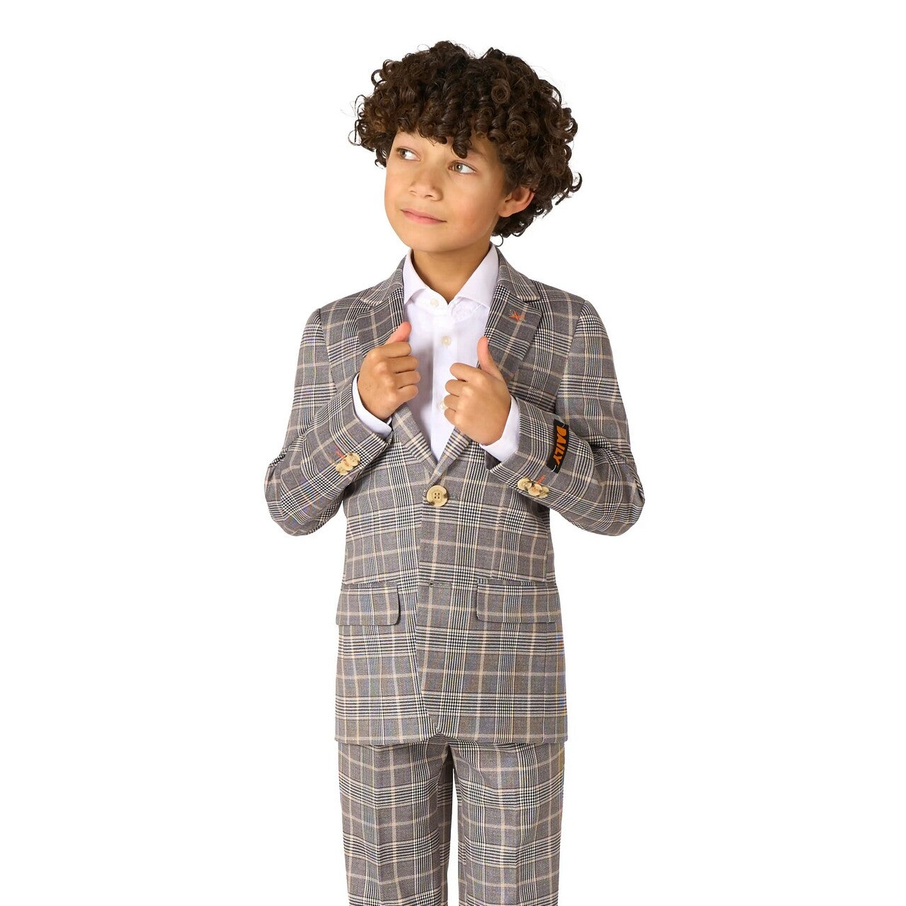 Op deze afbeelding zie je een Kostuums, van het merk Opposuits. Daily Checked Tan Jongen Kostuum