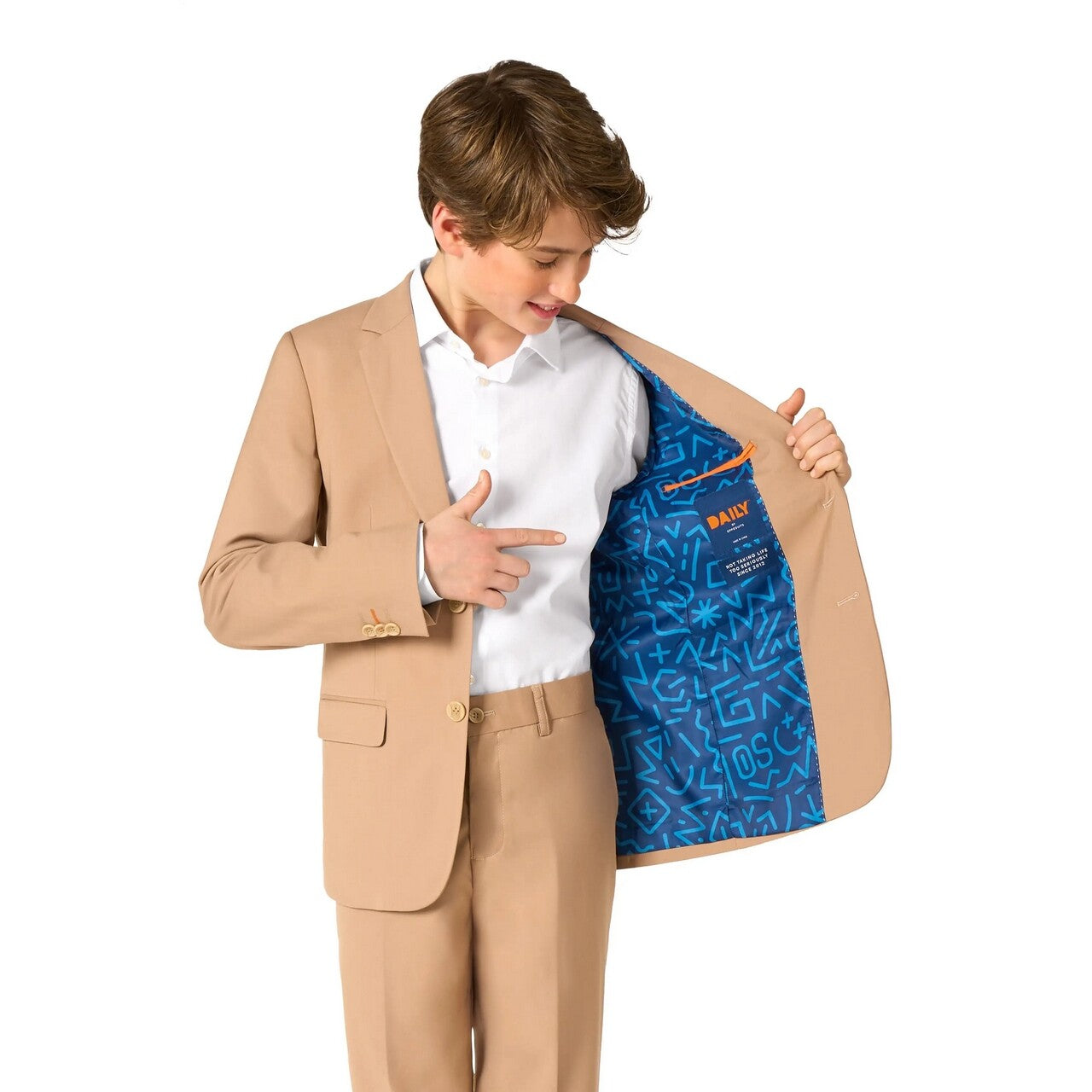 Op deze afbeelding zie je een Kostuums, van het merk Opposuits. Daily Dark Sand Tiener Jongen Kostuum