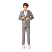 Op deze afbeelding zie je een Kostuums, van het merk Opposuits. Daily Checked Tan Tiener Jongen Kostuum