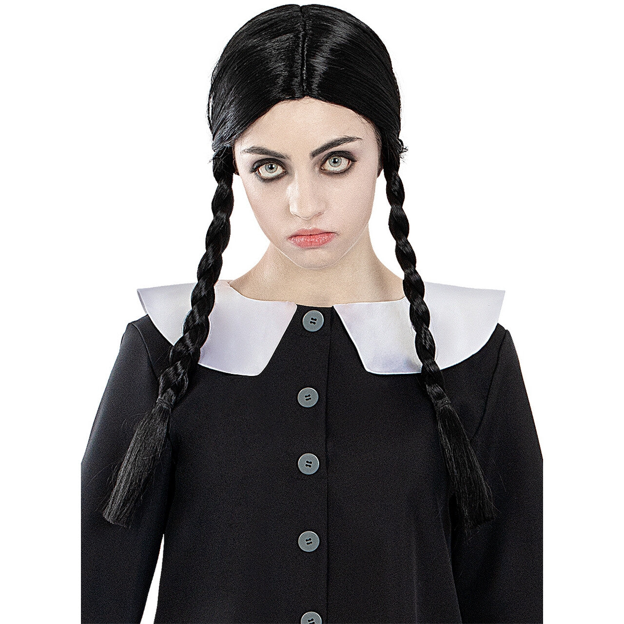 Op deze afbeelding zie je een Accessoires, van het merk Funidelia. Zwarte Pruik Met Vlechten Wednesday