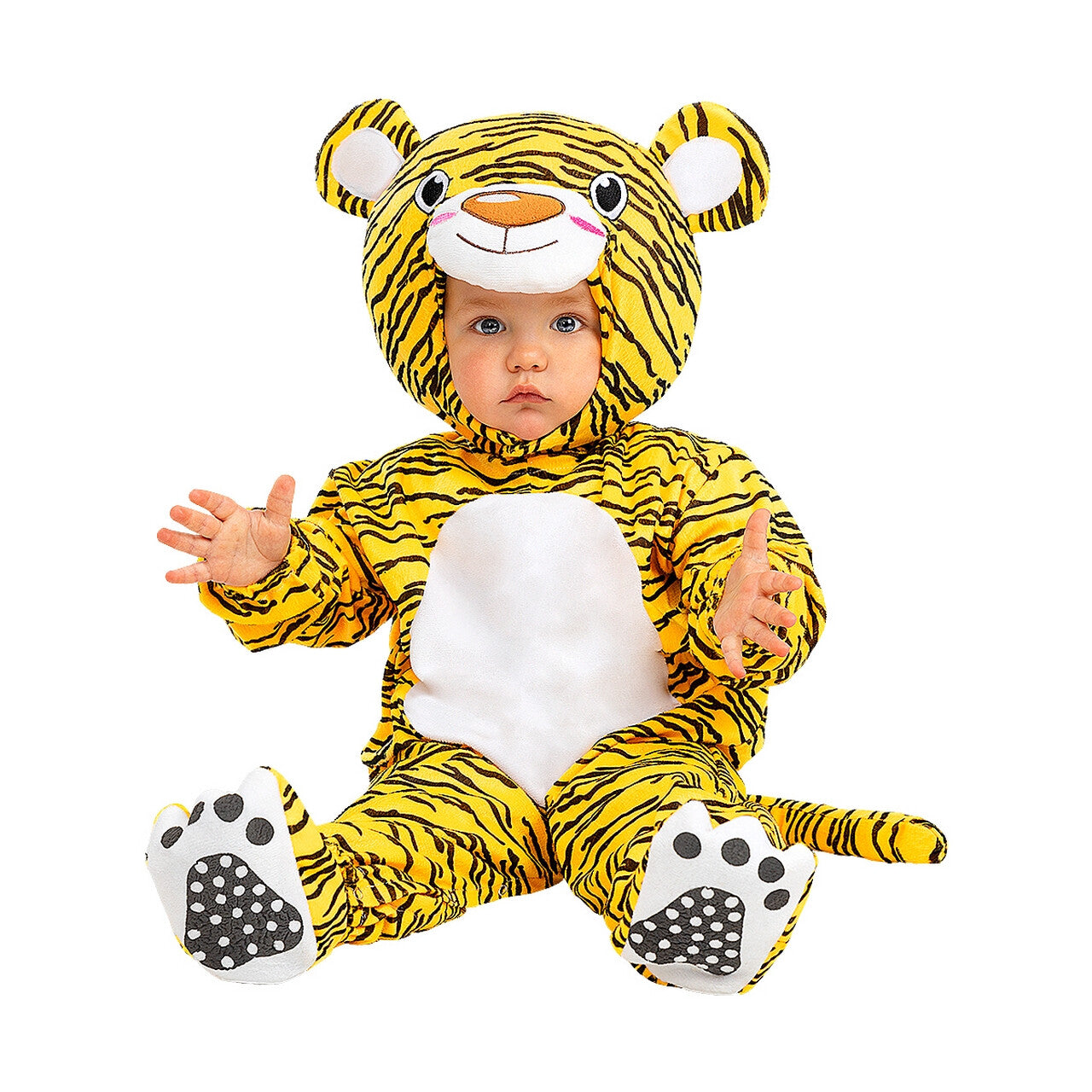 Op deze afbeelding zie je een Kostuums, van het merk Funidelia. Schattige Tijger Onesie Kind Kostuum