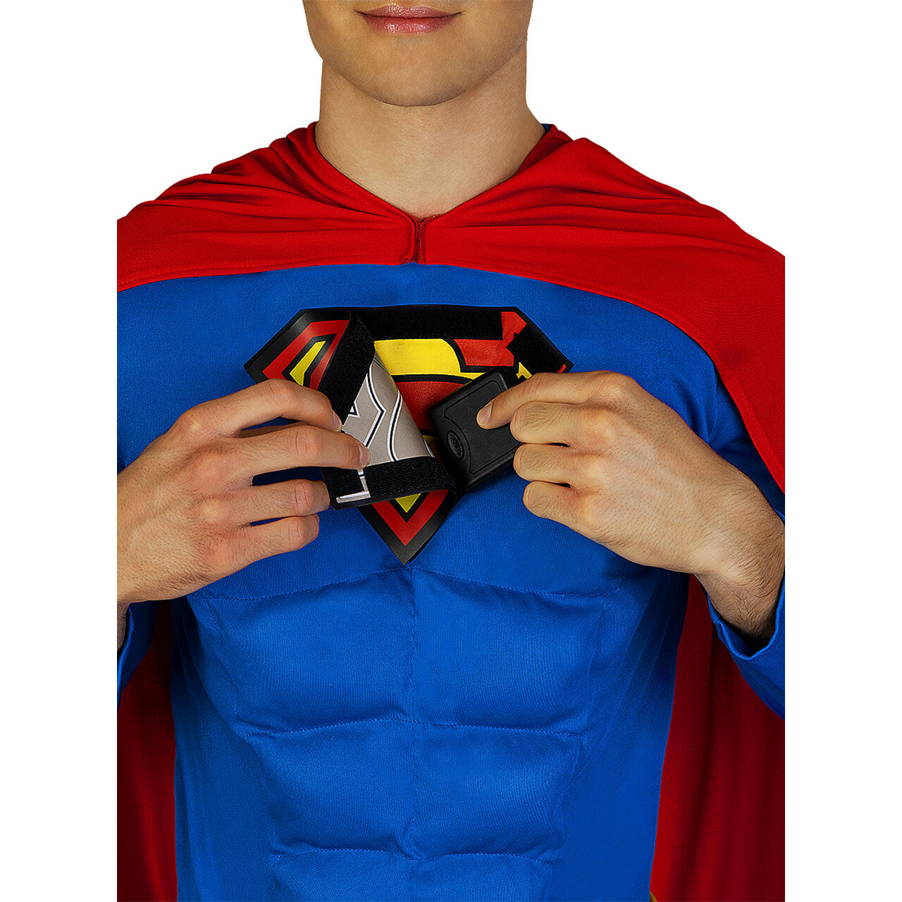 Op deze afbeelding zie je een Kostuums, van het merk Funidelia. Superman On Fire Met Lichtgevend Logo Kostuum