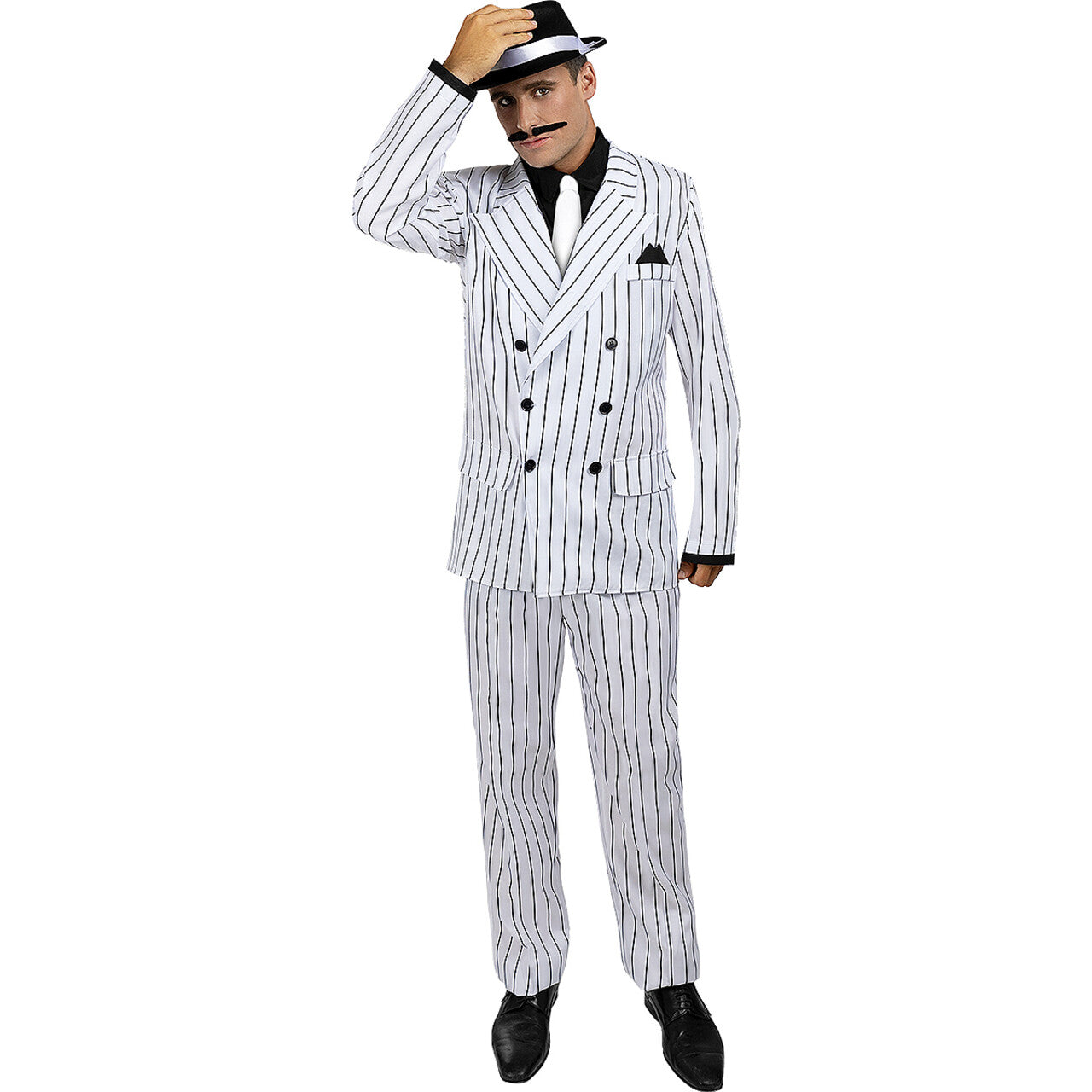 Op deze afbeelding zie je een Accessoires, van het merk Funidelia. Zwarte Gangster Maffia Hoed Met Wit Lint