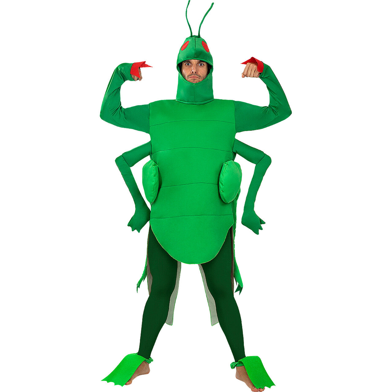 Op deze afbeelding zie je een Kostuums, van het merk Funidelia. Over Het Gras Hoppende Sprinkhaan Kostuum