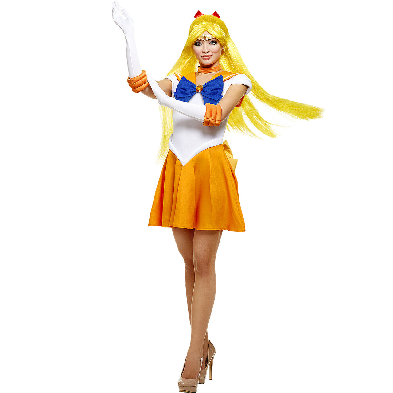 Op deze afbeelding zie je een Accessoires, van het merk Funidelia. Sailor Moon Pruik Geel Met Strik