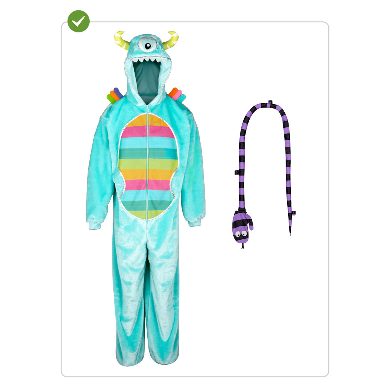 Op deze afbeelding zie je een Kostuums, van het merk Funidelia. Kleurrijk Groot Monster Unisex Kostuum