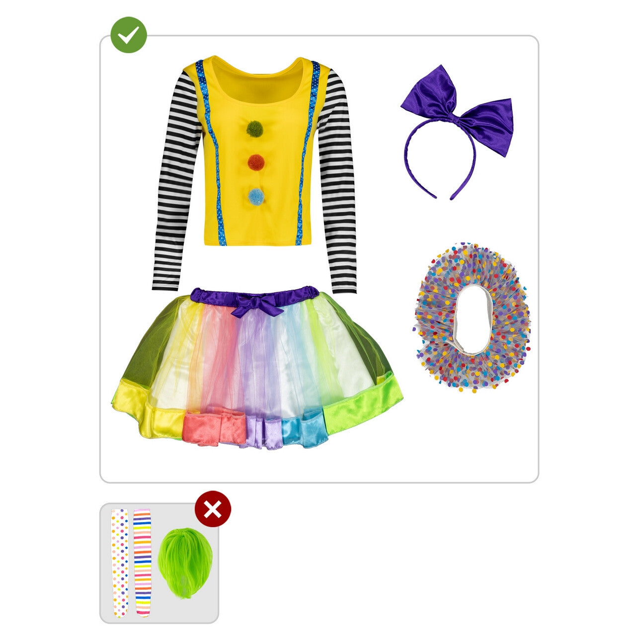 Op deze afbeelding zie je een Kostuums, van het merk Funidelia. Karlijn Kleurenfestijn Clown Vrouw Kostuum